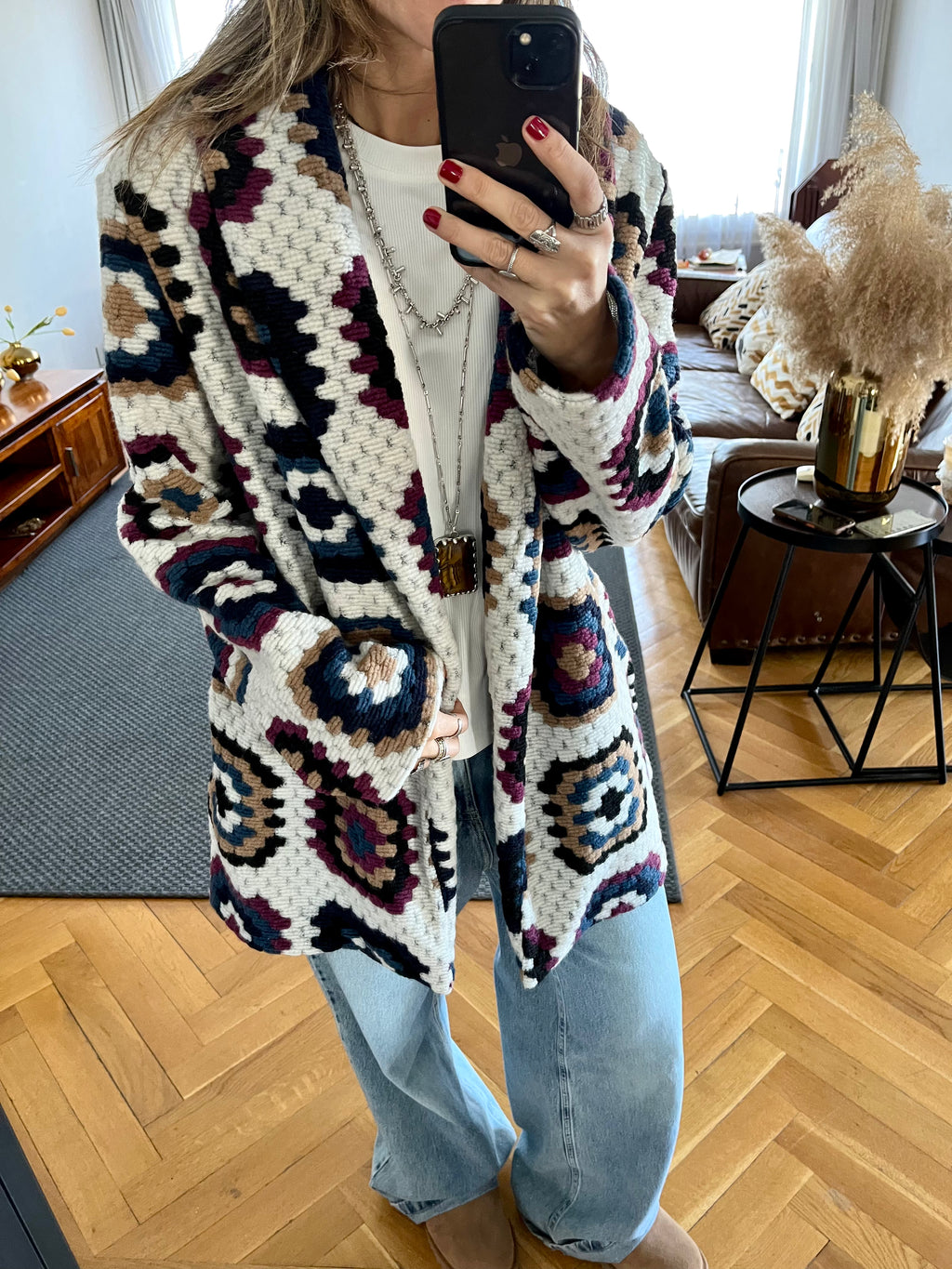 White Patchwork Handmade Cardigan