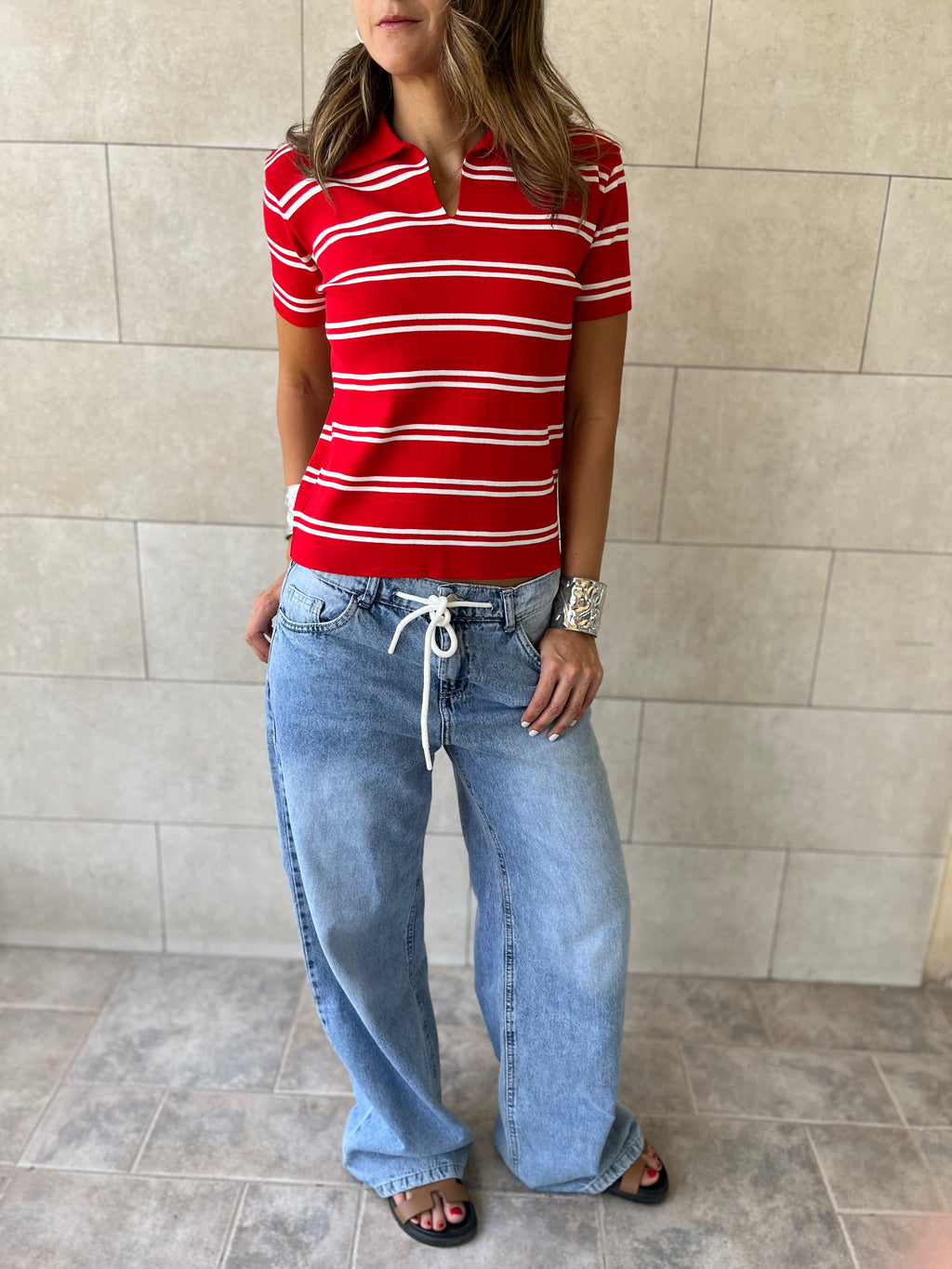 Red Striped Signature Knit Polo