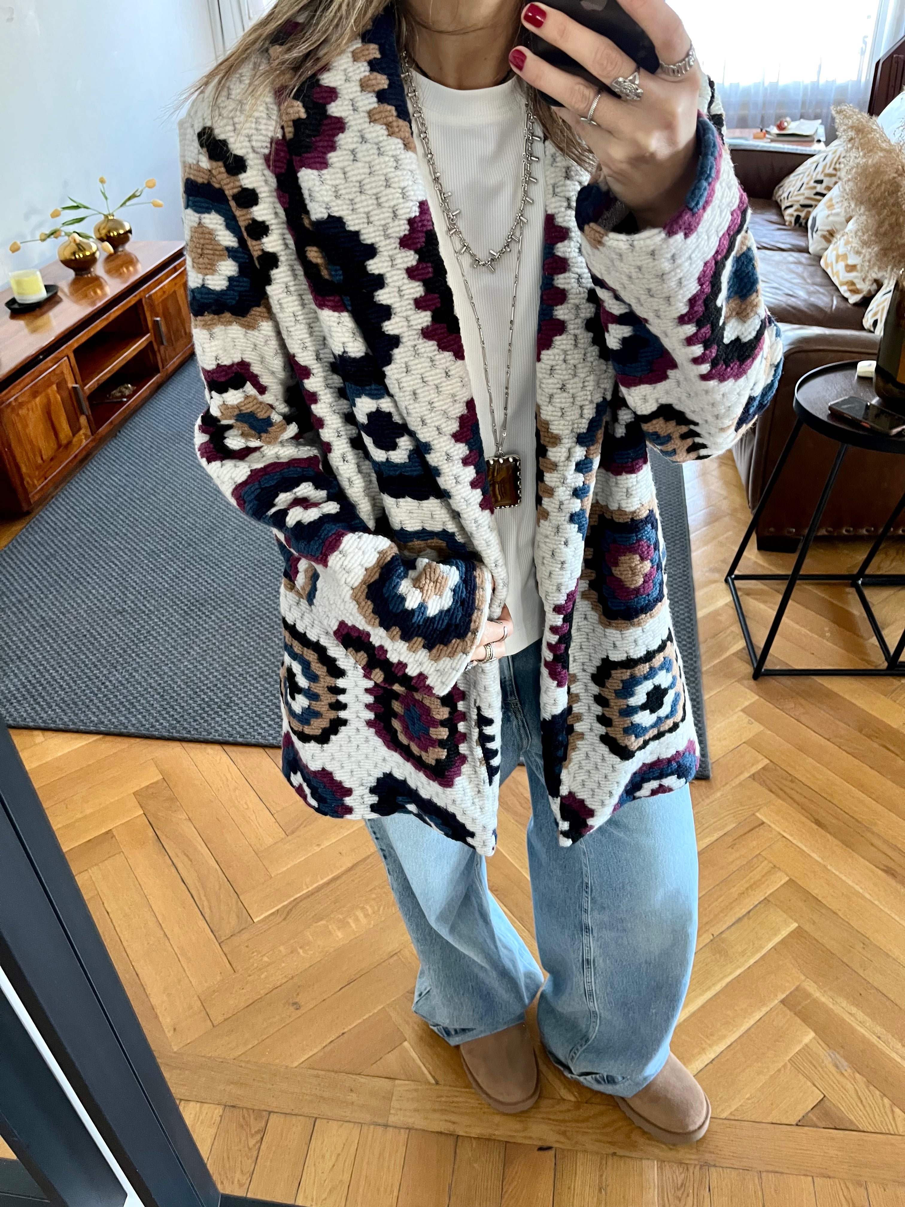 White Patchwork Handmade Cardigan