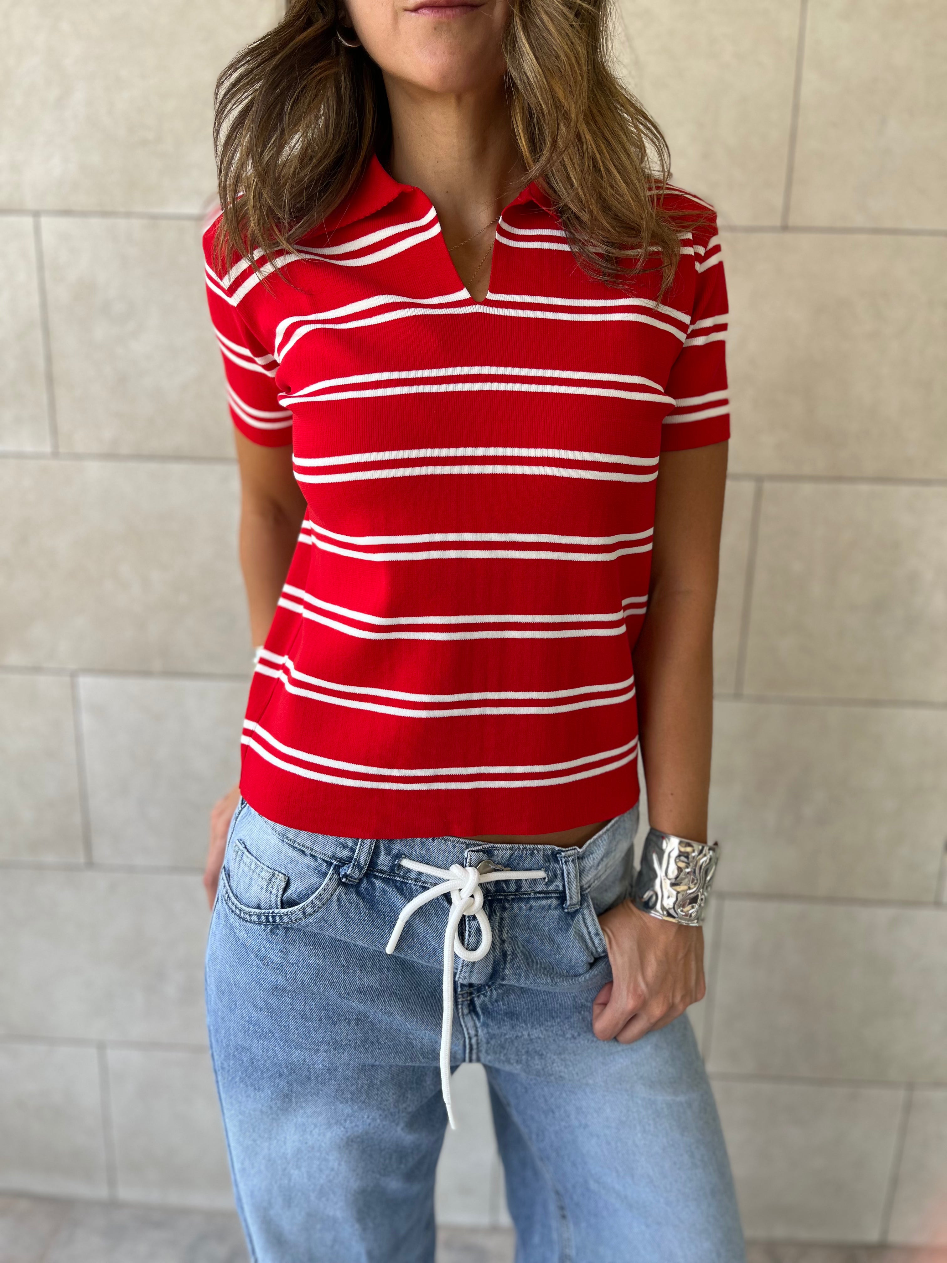 Red Striped Signature Knit Polo