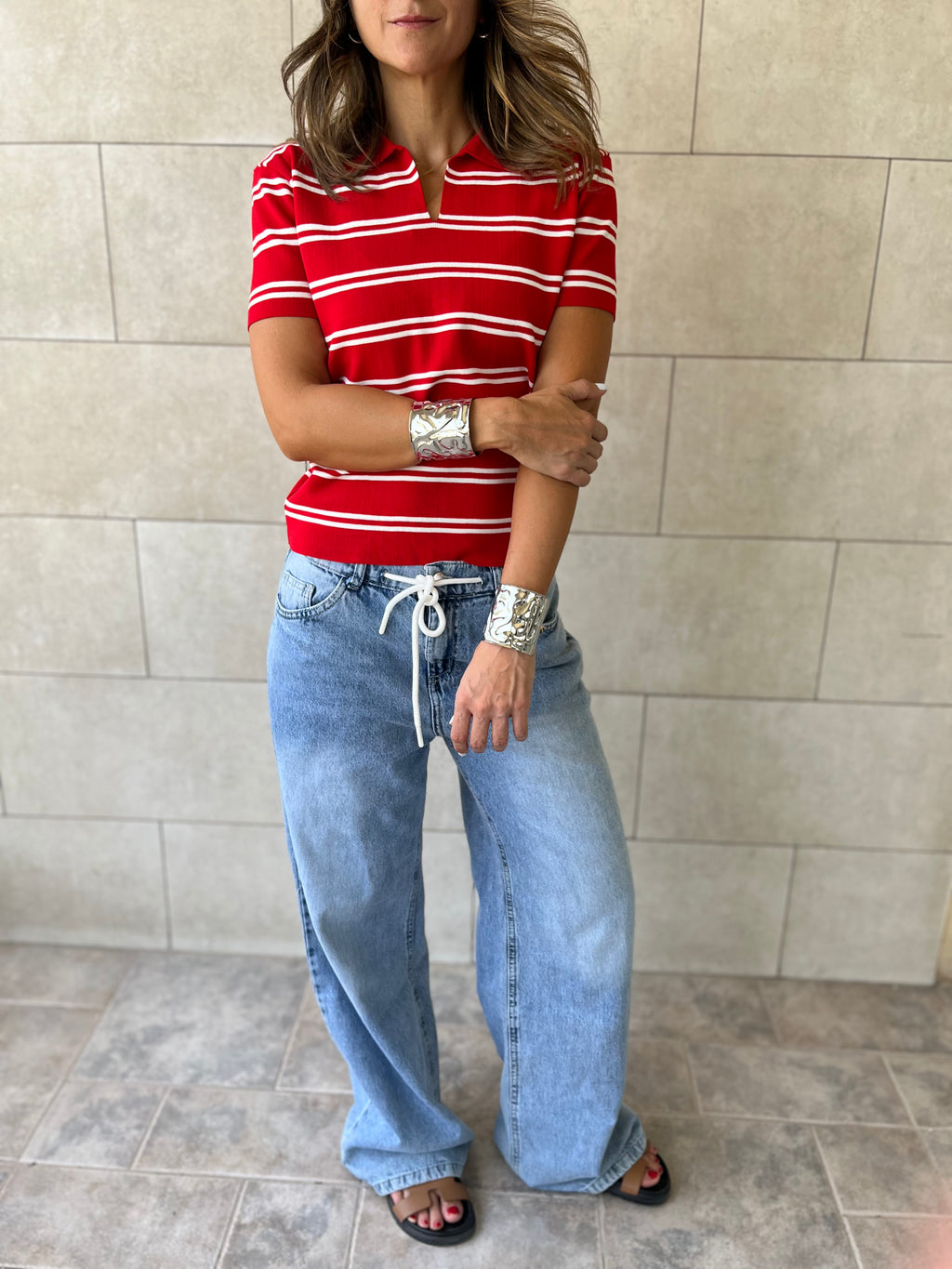 Red Striped Signature Knit Polo