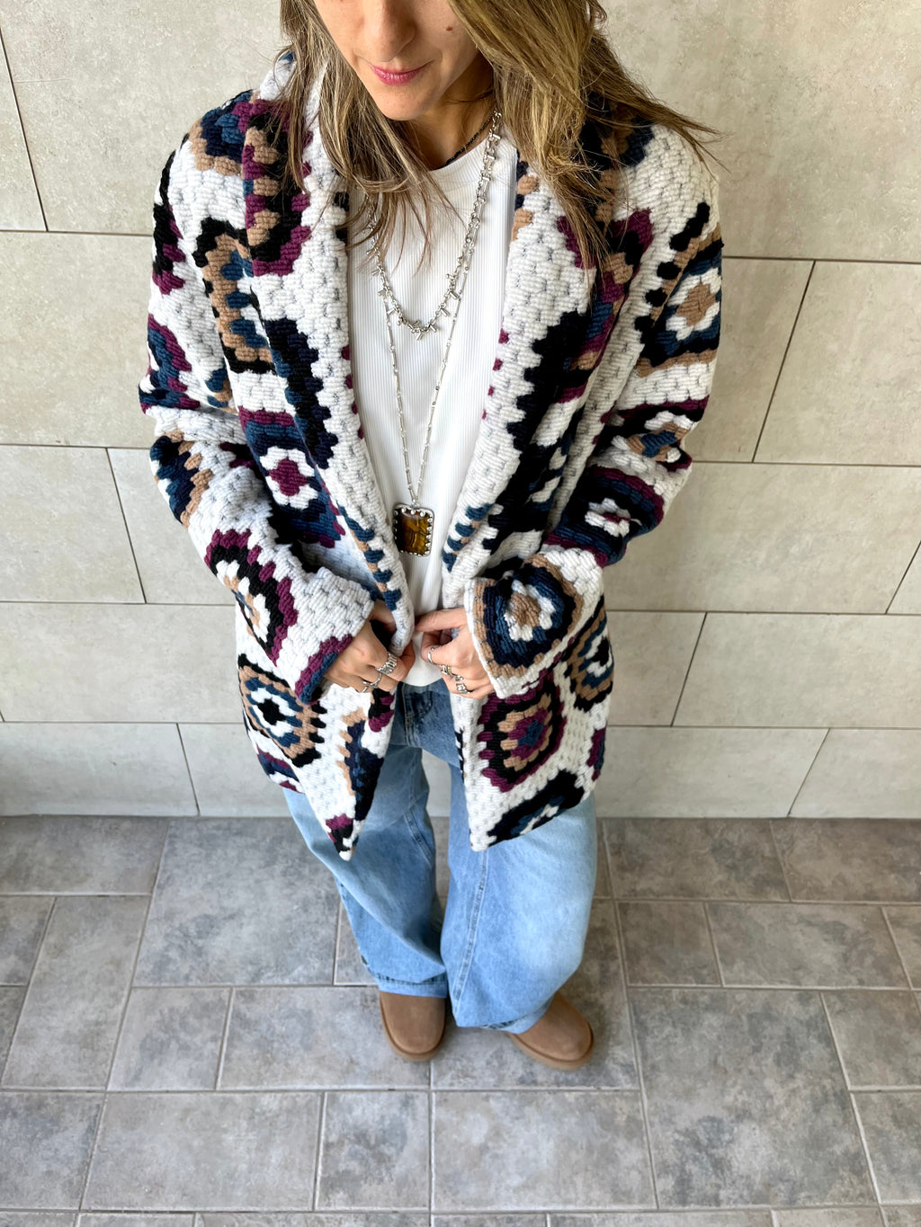 White Patchwork Handmade Cardigan