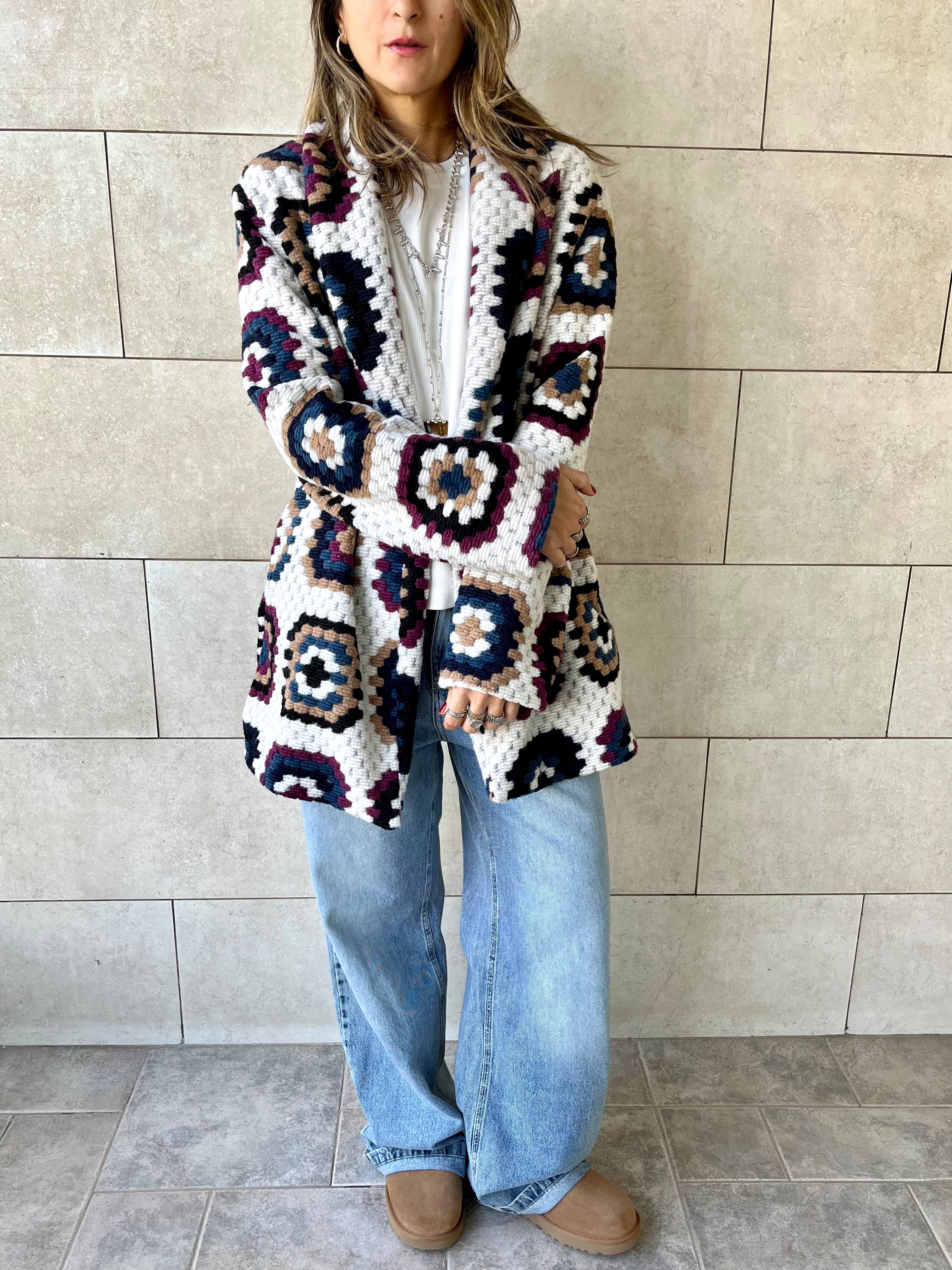 White Patchwork Handmade Cardigan