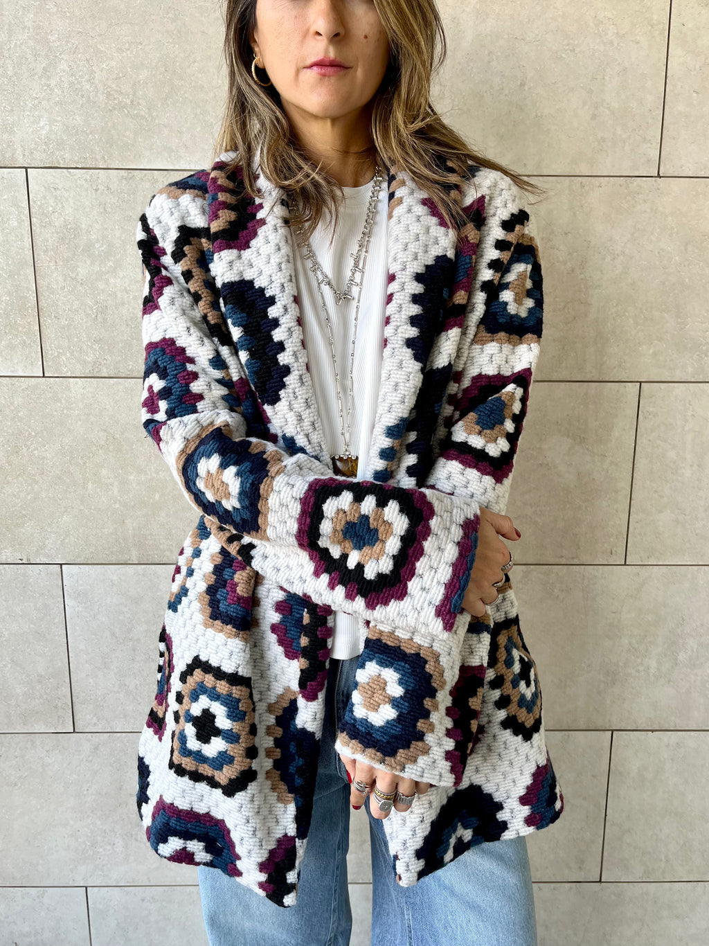 White Patchwork Handmade Cardigan