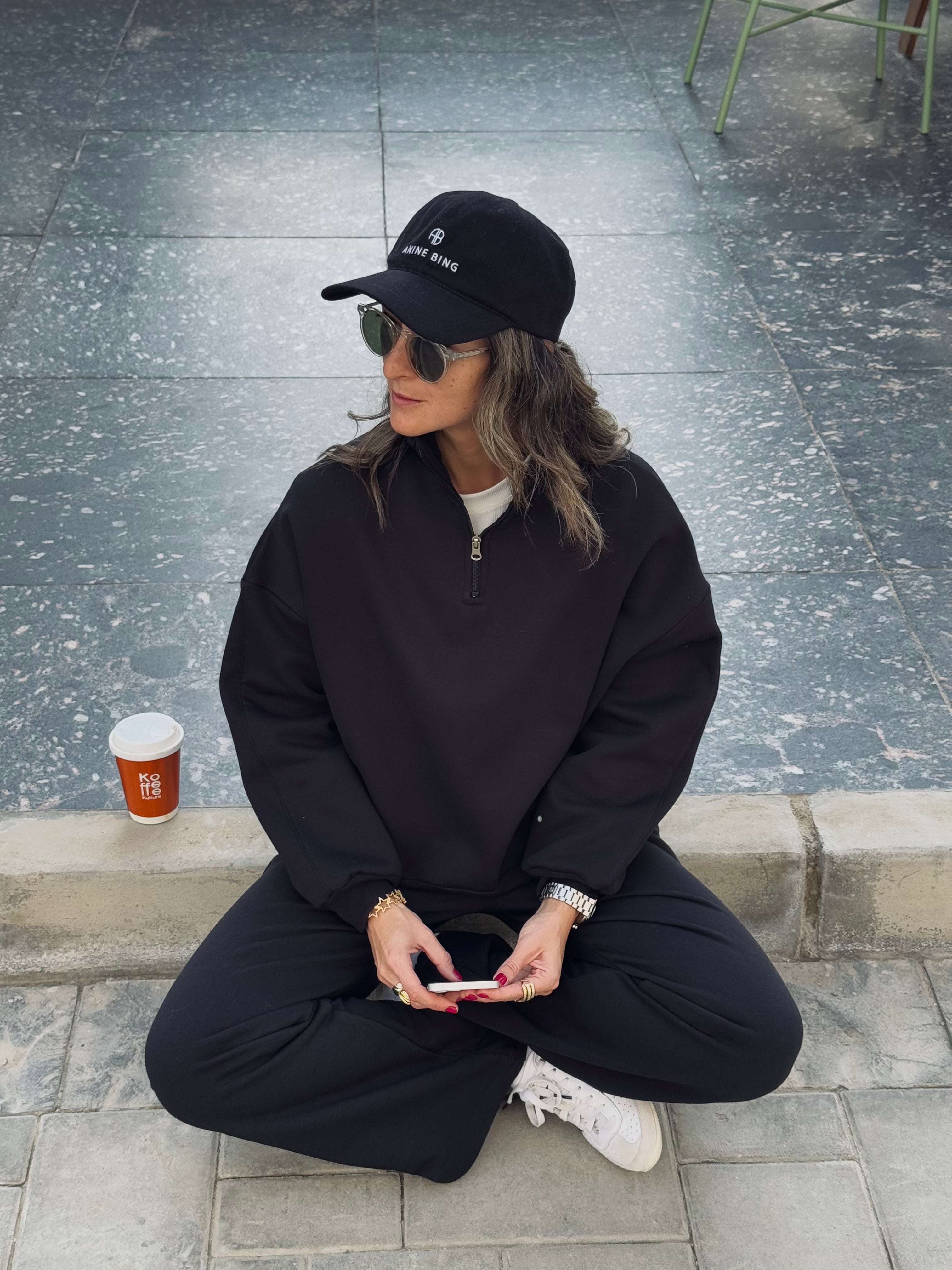 Black Fleece Lined Quarter Zip Up Sweatshirt