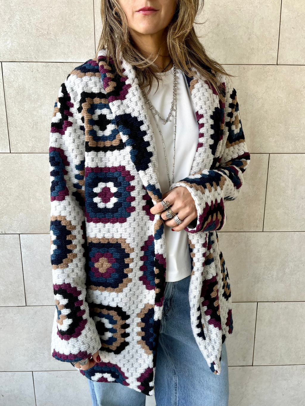 White Patchwork Handmade Cardigan