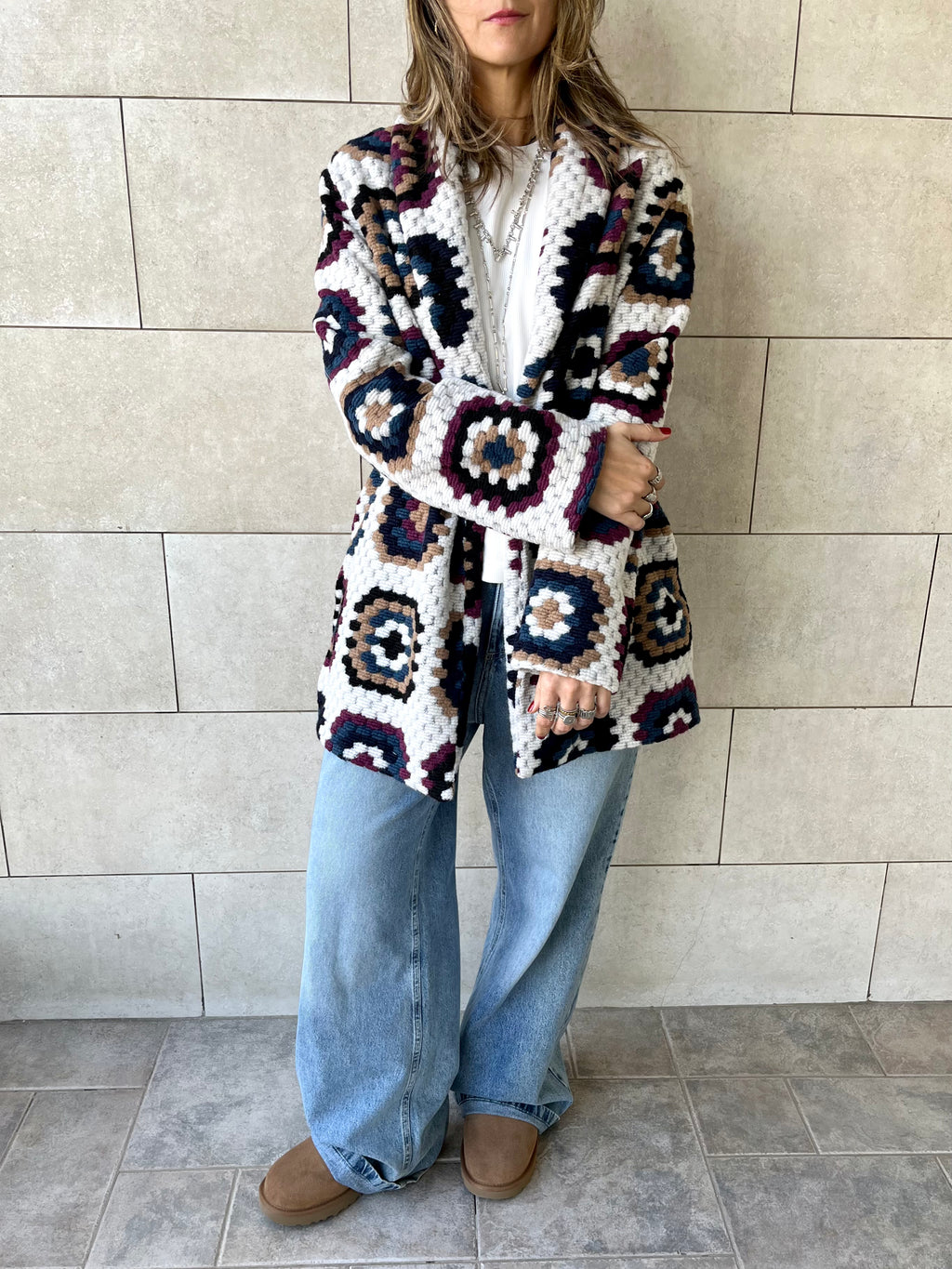 White Patchwork Handmade Cardigan