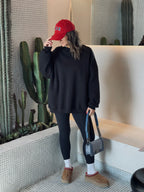 Black Fleece Lined Oversized Sweatshirt