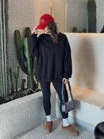Black Fleece Lined Oversized Sweatshirt