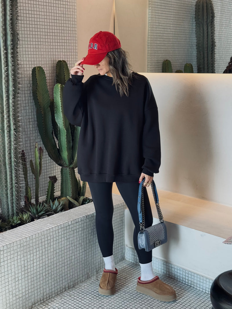Black Fleece Lined Oversized Sweatshirt