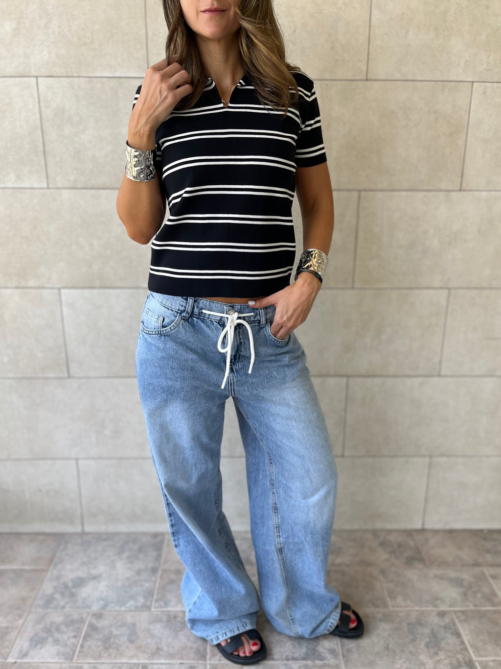 Black Striped Signature Knit Polo