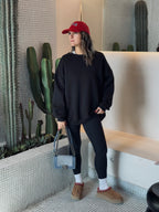 Black Fleece Lined Oversized Sweatshirt