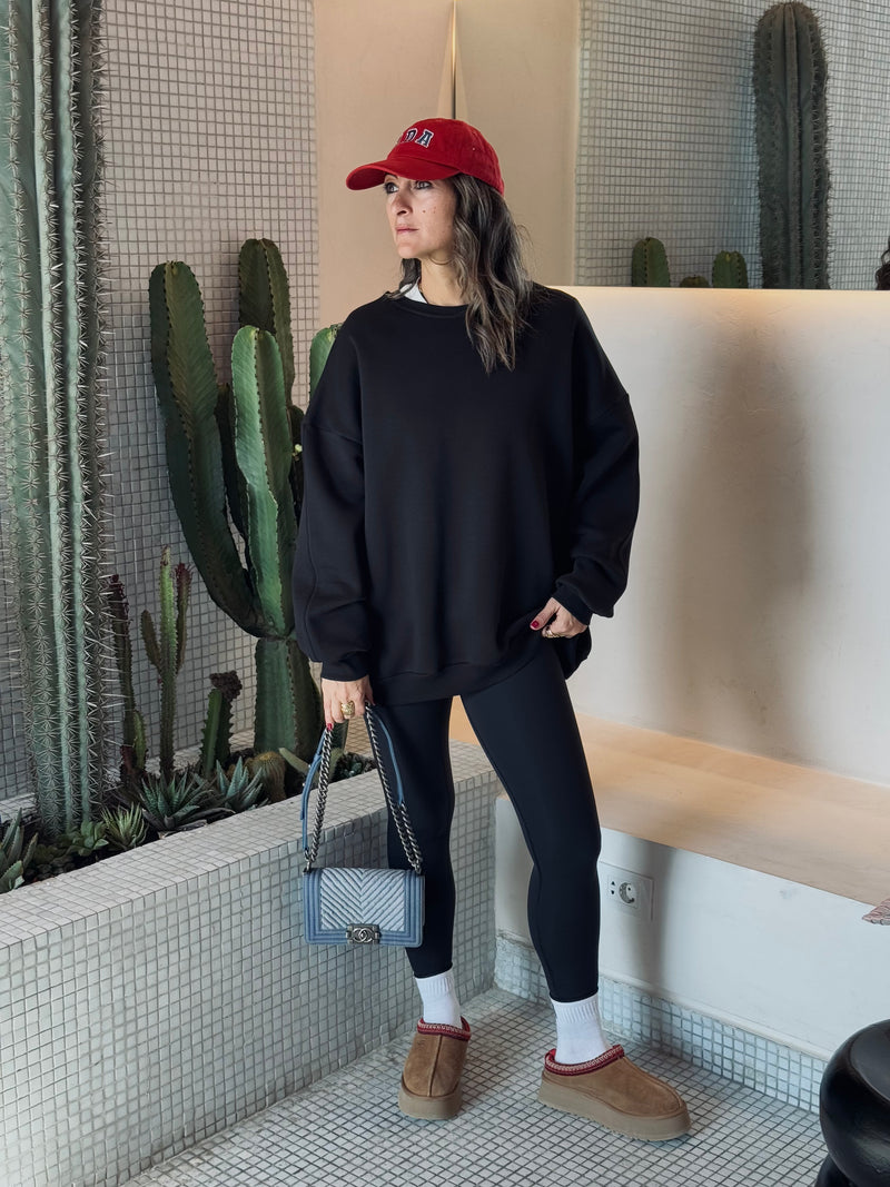 Black Fleece Lined Oversized Sweatshirt