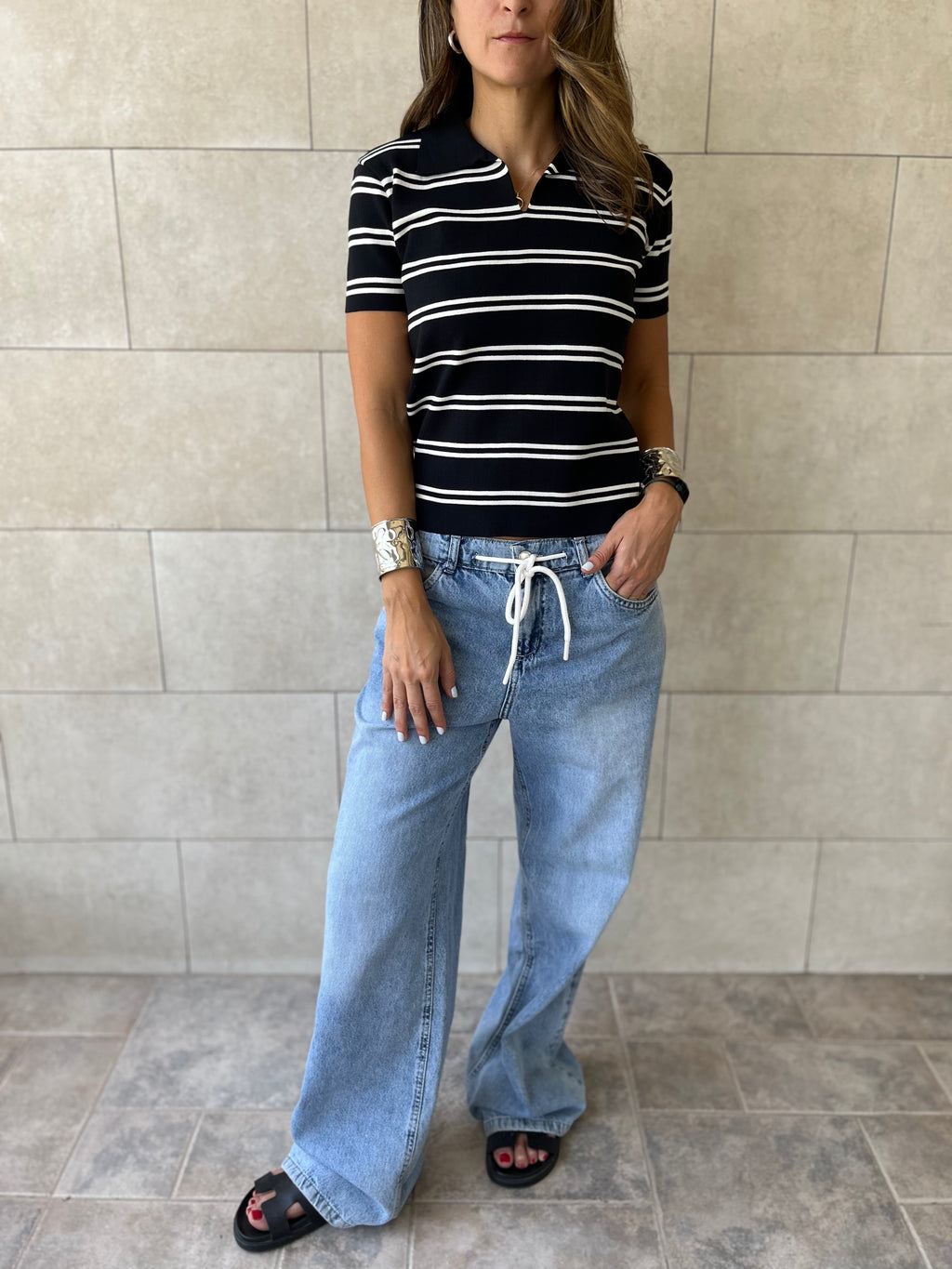 Black Striped Signature Knit Polo