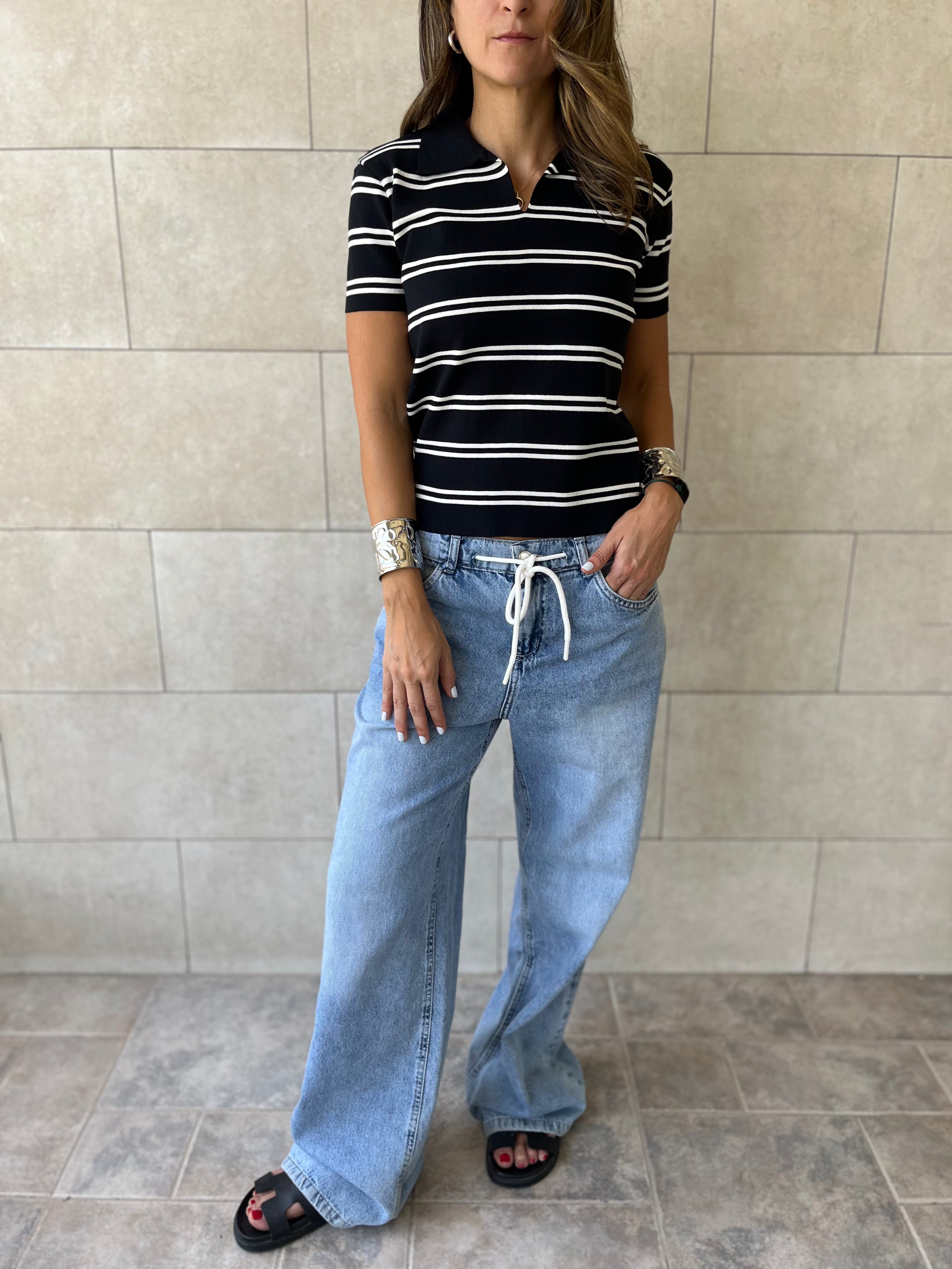 Black Striped Signature Knit Polo