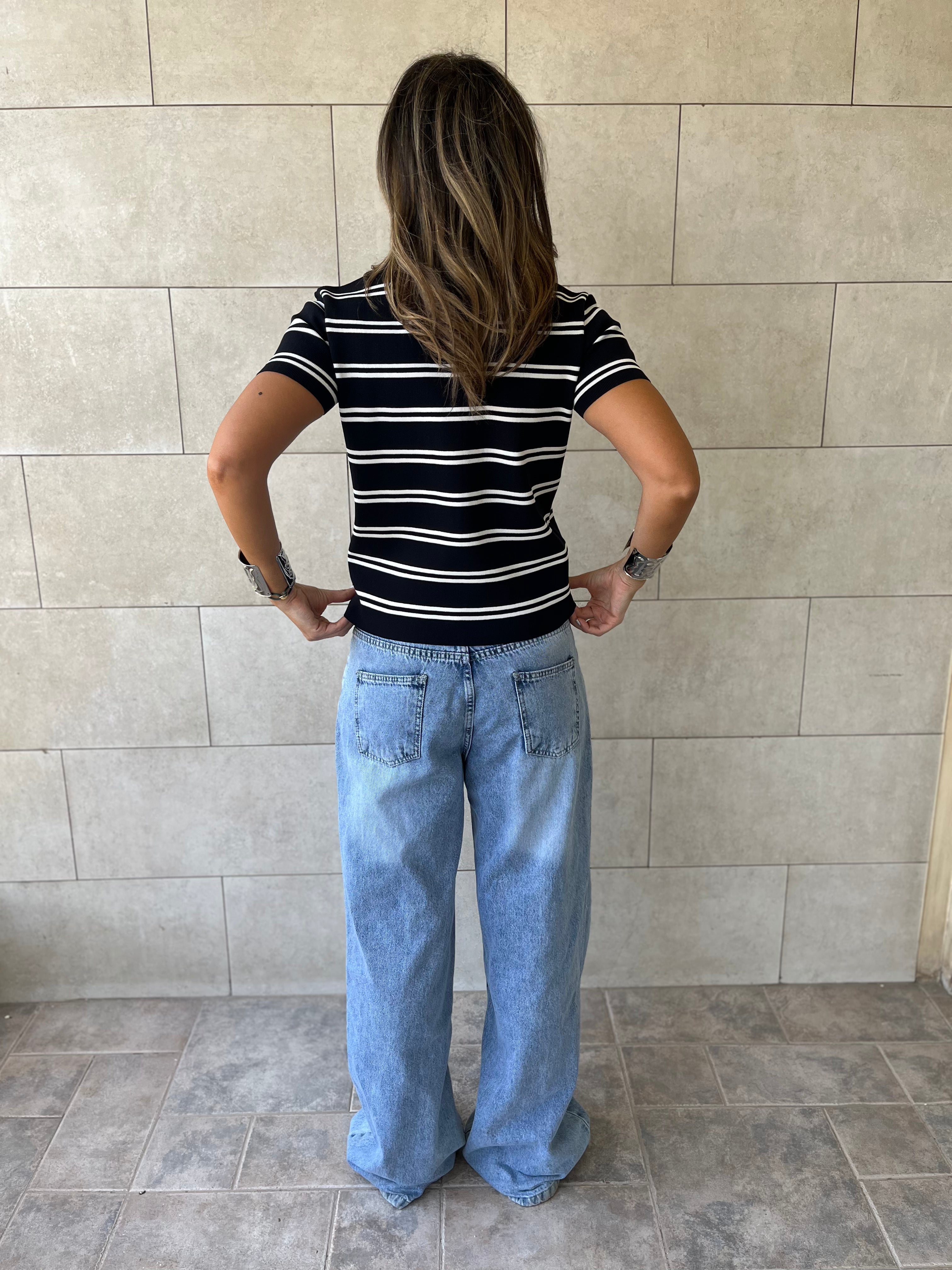 Black Striped Signature Knit Polo