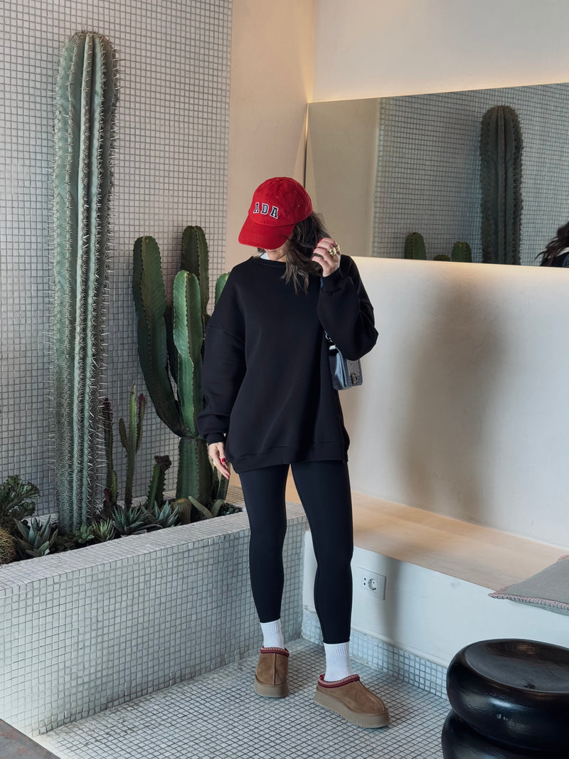 Black Fleece Lined Oversized Sweatshirt