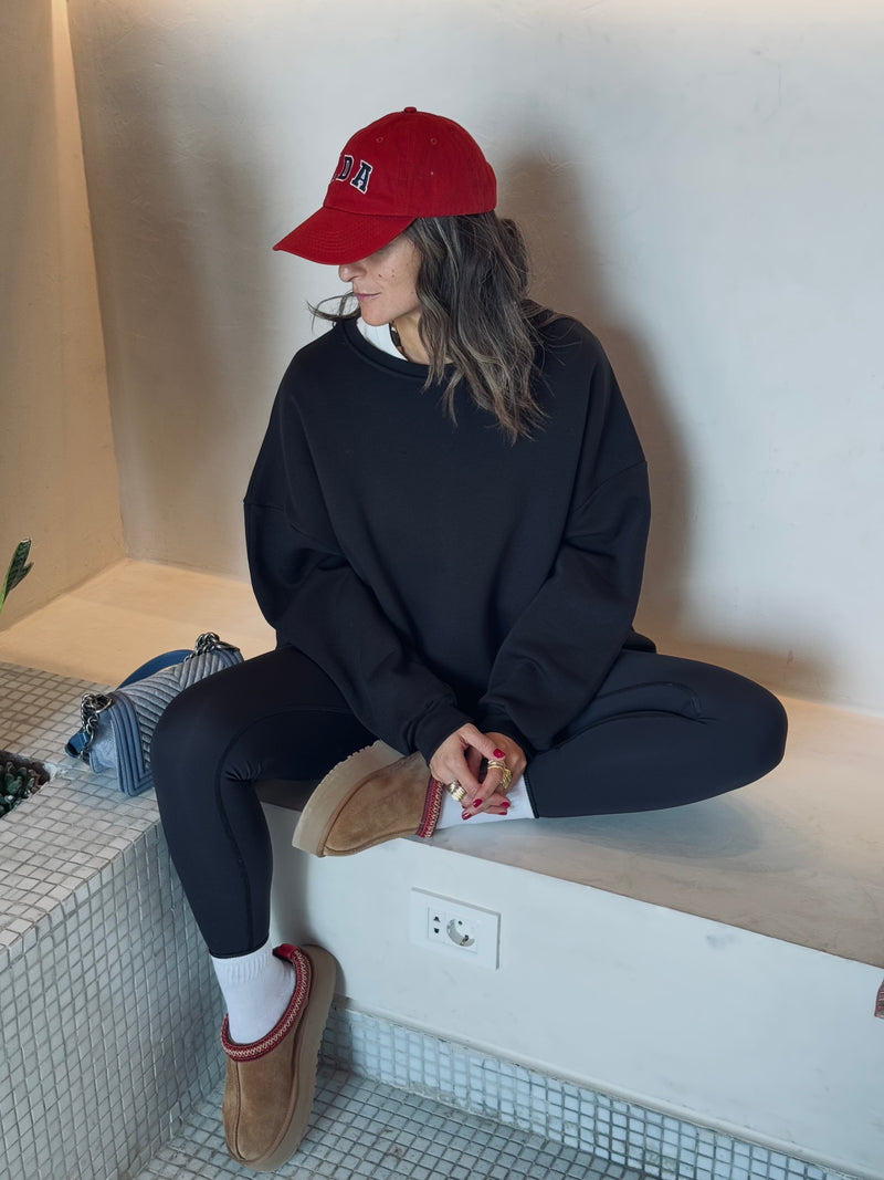 Black Fleece Lined Oversized Sweatshirt