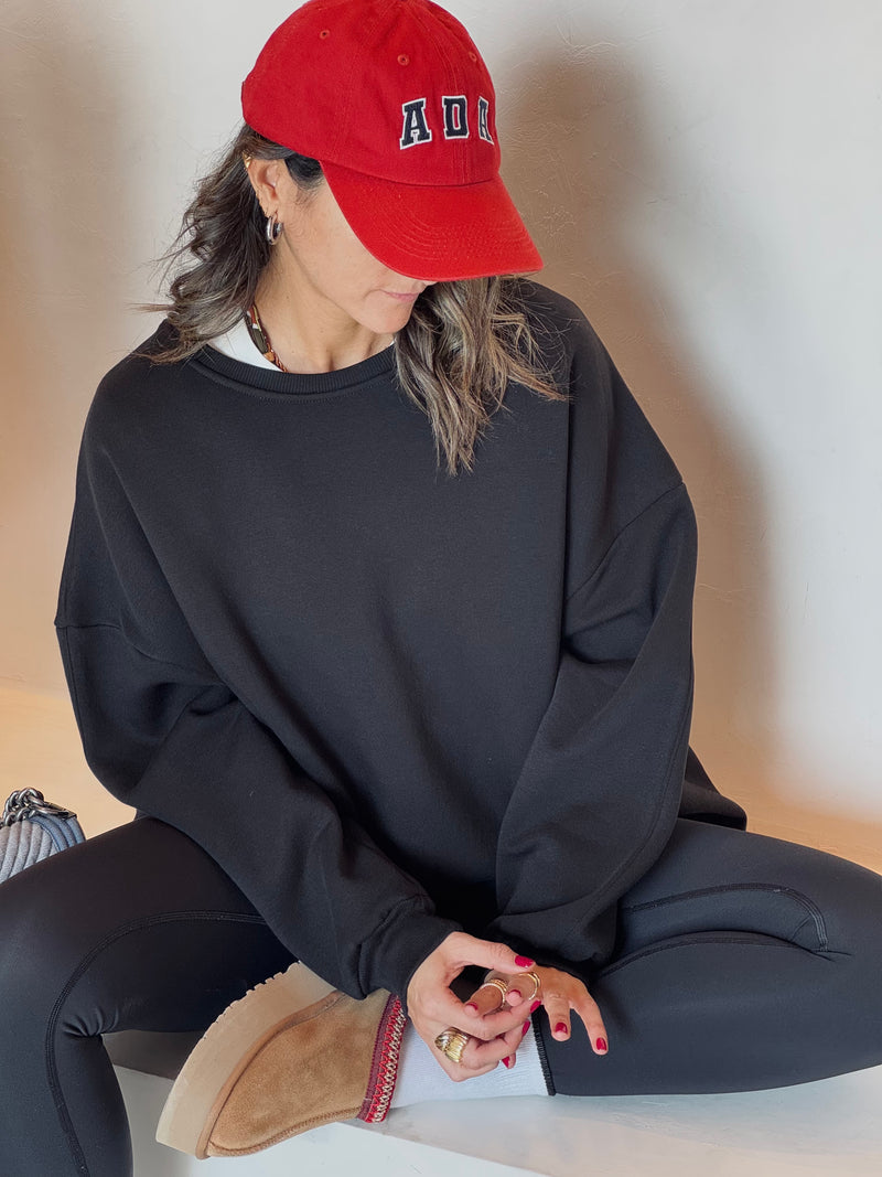 Black Fleece Lined Oversized Sweatshirt