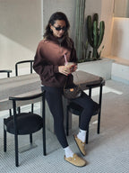 Brown Fleece Lined Quarter Zip Up Sweatshirt