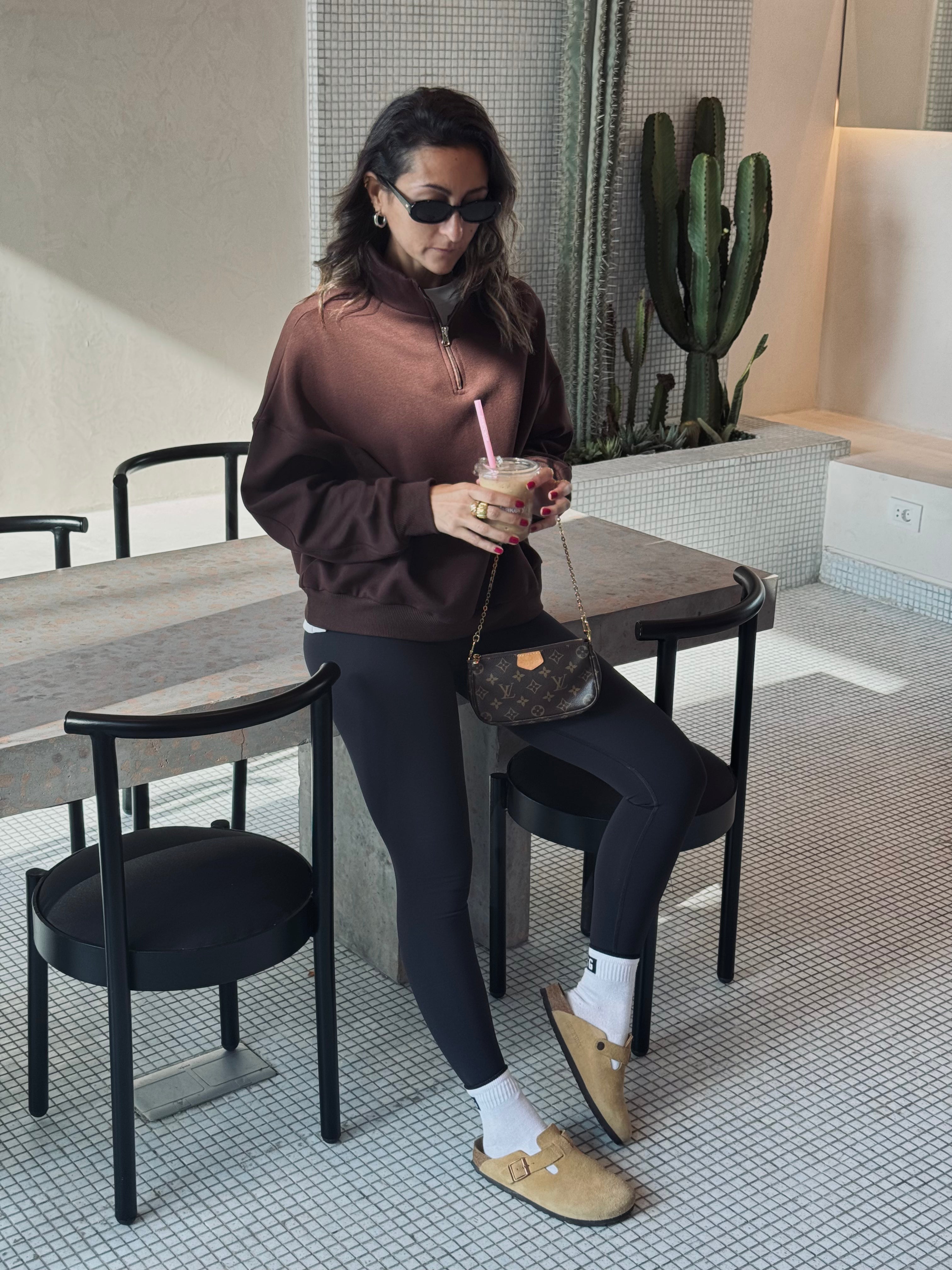 Brown Fleece Lined Quarter Zip Up Sweatshirt