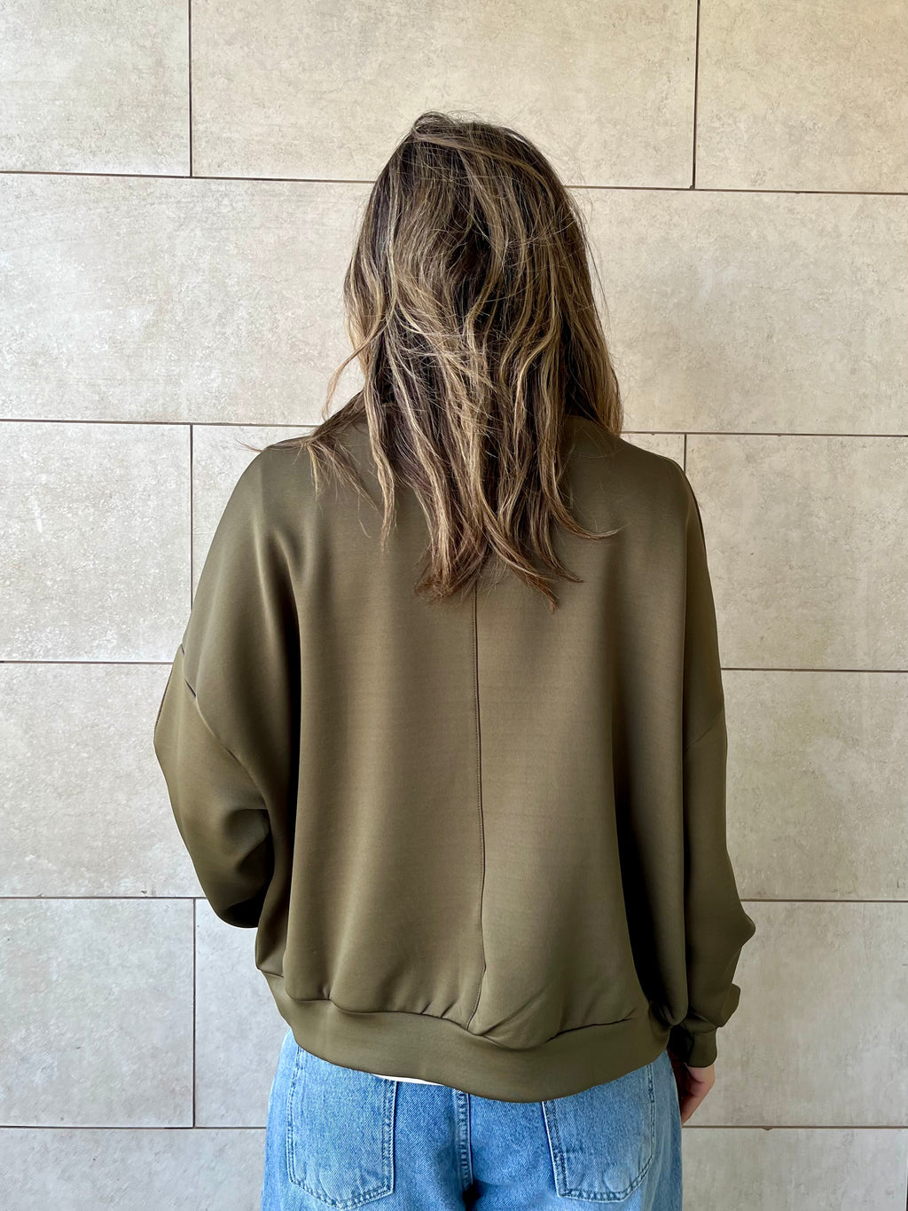 Olive Quarter Zip Up Scuba Sweatshirt