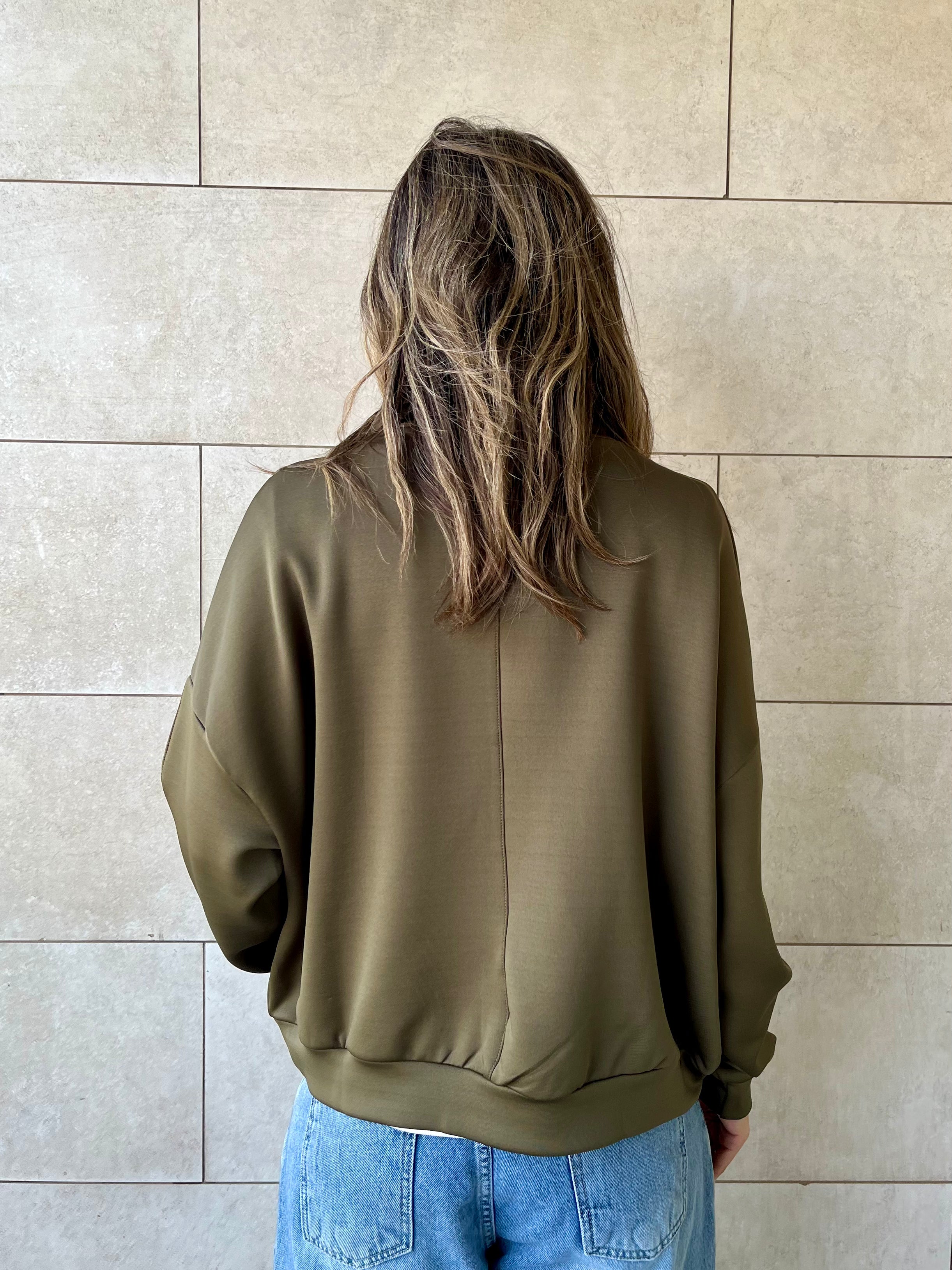 Olive Quarter Zip Up Scuba Sweatshirt