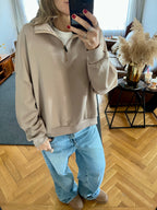 Beige Quarter Zip Up Scuba Sweatshirt