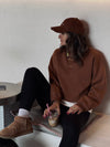 Chocolate Brown Fleece Lined Cropped Sweatshirt