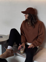 Chocolate Brown Fleece Lined Cropped Sweatshirt