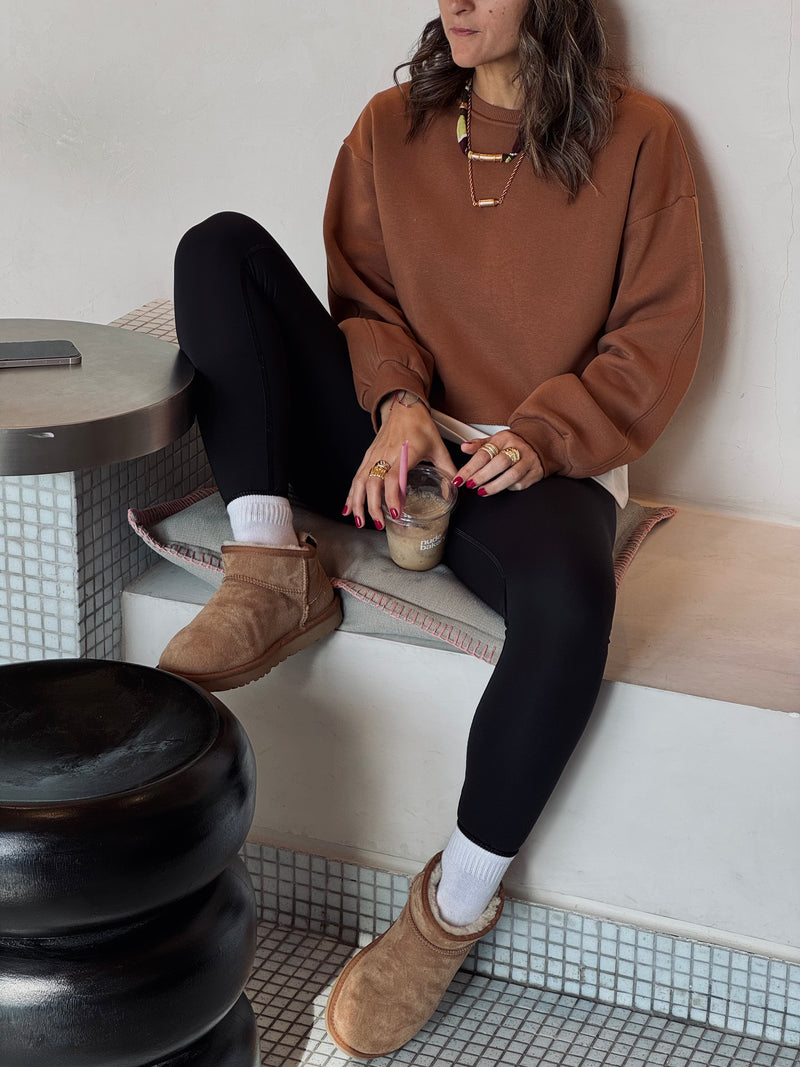 Chocolate Brown Fleece Lined Cropped Sweatshirt