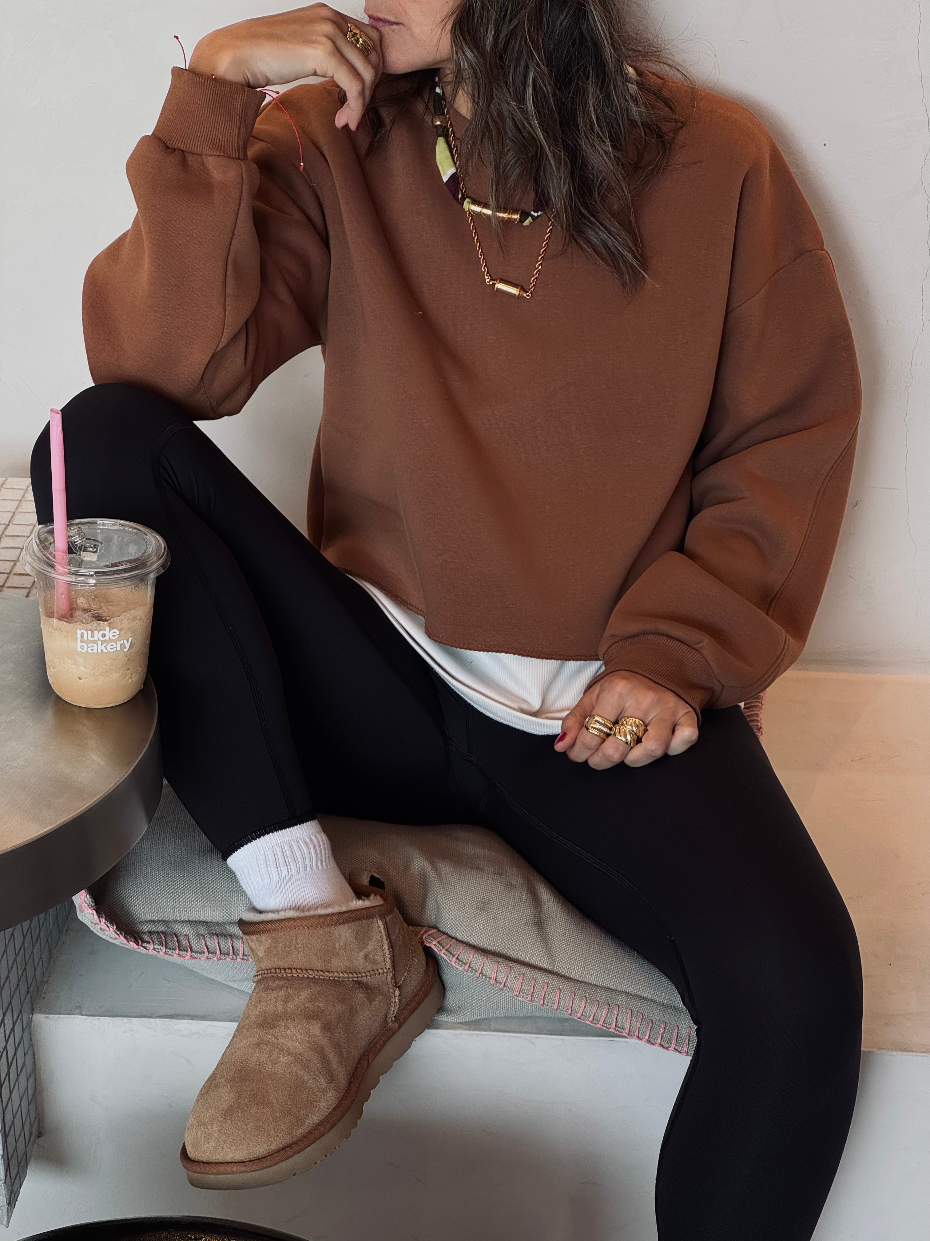 Chocolate Brown Fleece Lined Cropped Sweatshirt