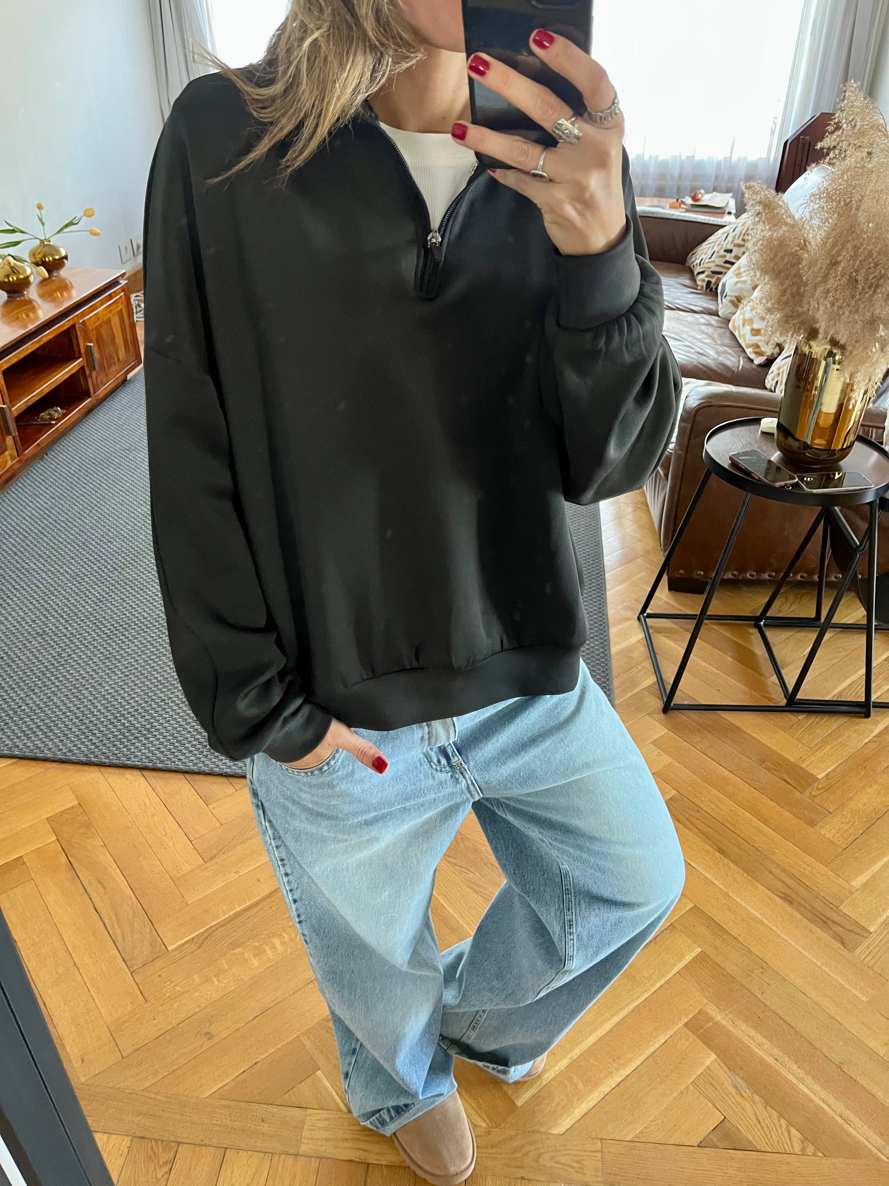 Black Quarter Zip Up Scuba Sweatshirt