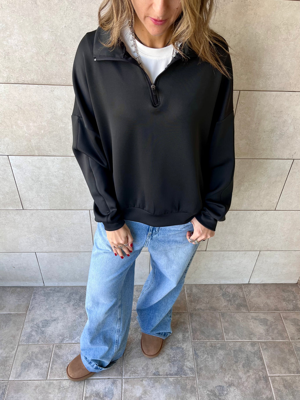 Black Quarter Zip Up Scuba Sweatshirt