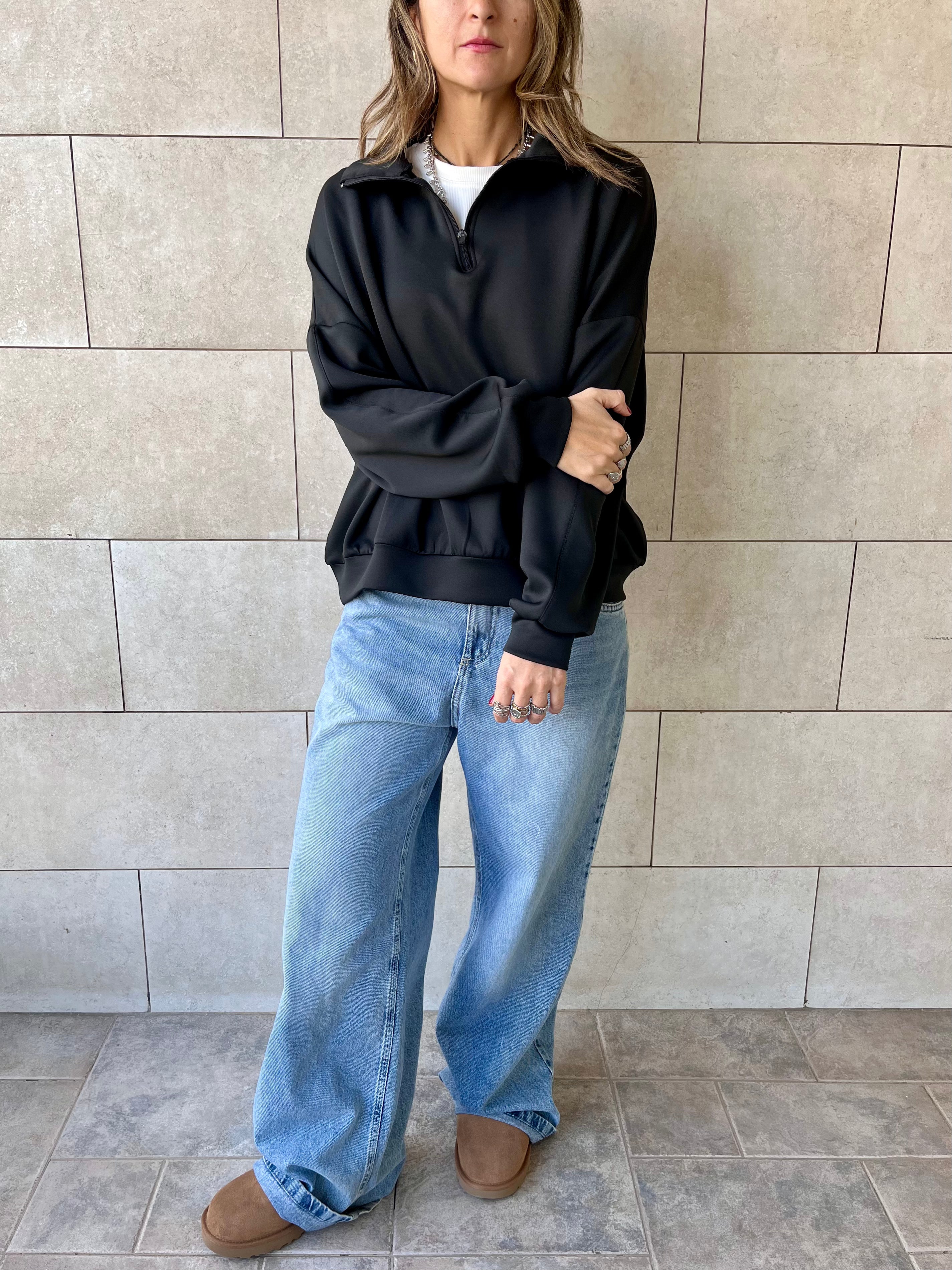 Black Quarter Zip Up Scuba Sweatshirt