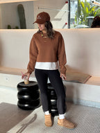 Chocolate Brown Fleece Lined Cropped Sweatshirt