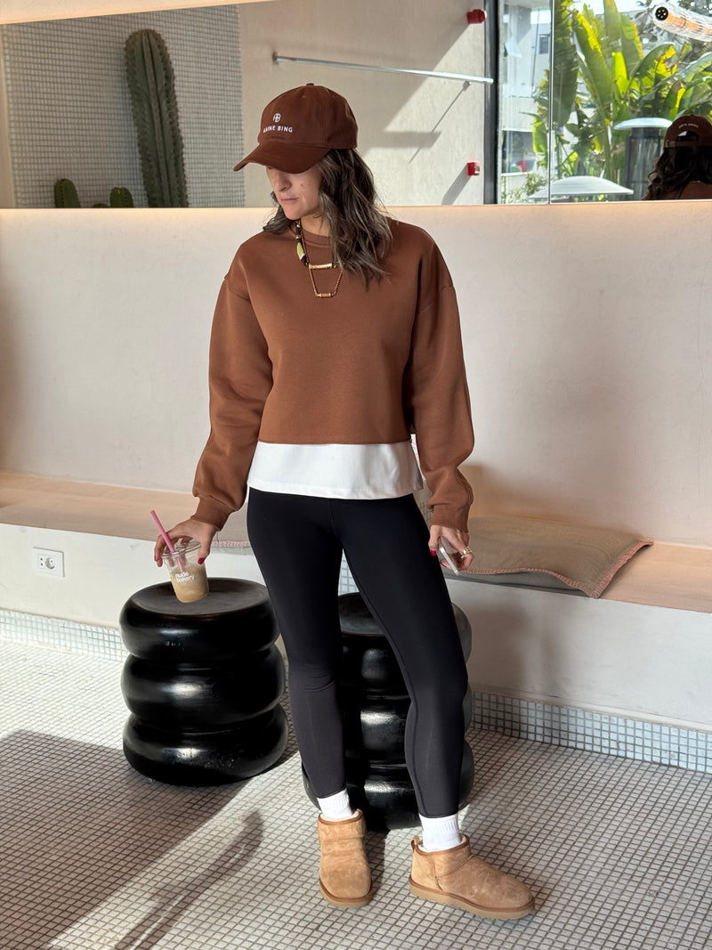 Chocolate Brown Fleece Lined Cropped Sweatshirt