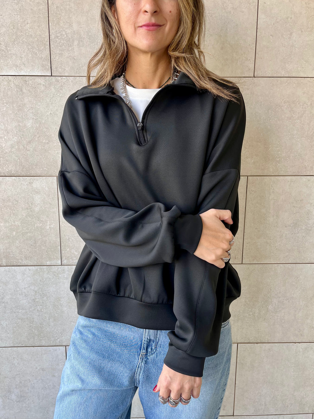 Black Quarter Zip Up Scuba Sweatshirt
