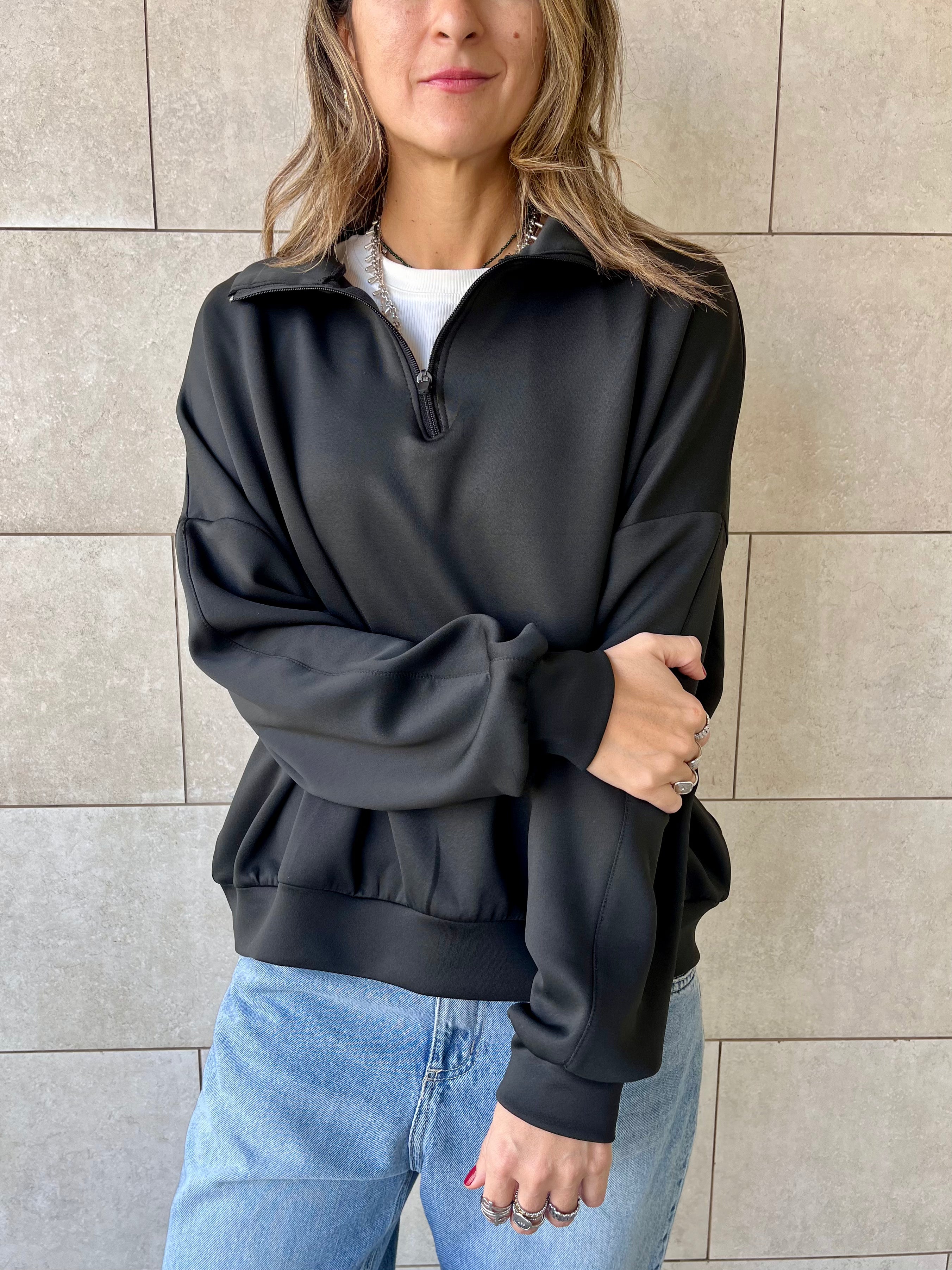 Black Quarter Zip Up Scuba Sweatshirt