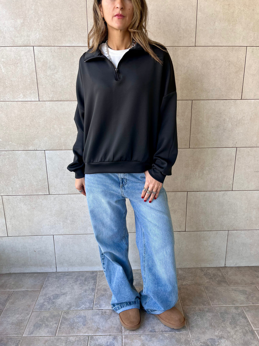 Black Quarter Zip Up Scuba Sweatshirt