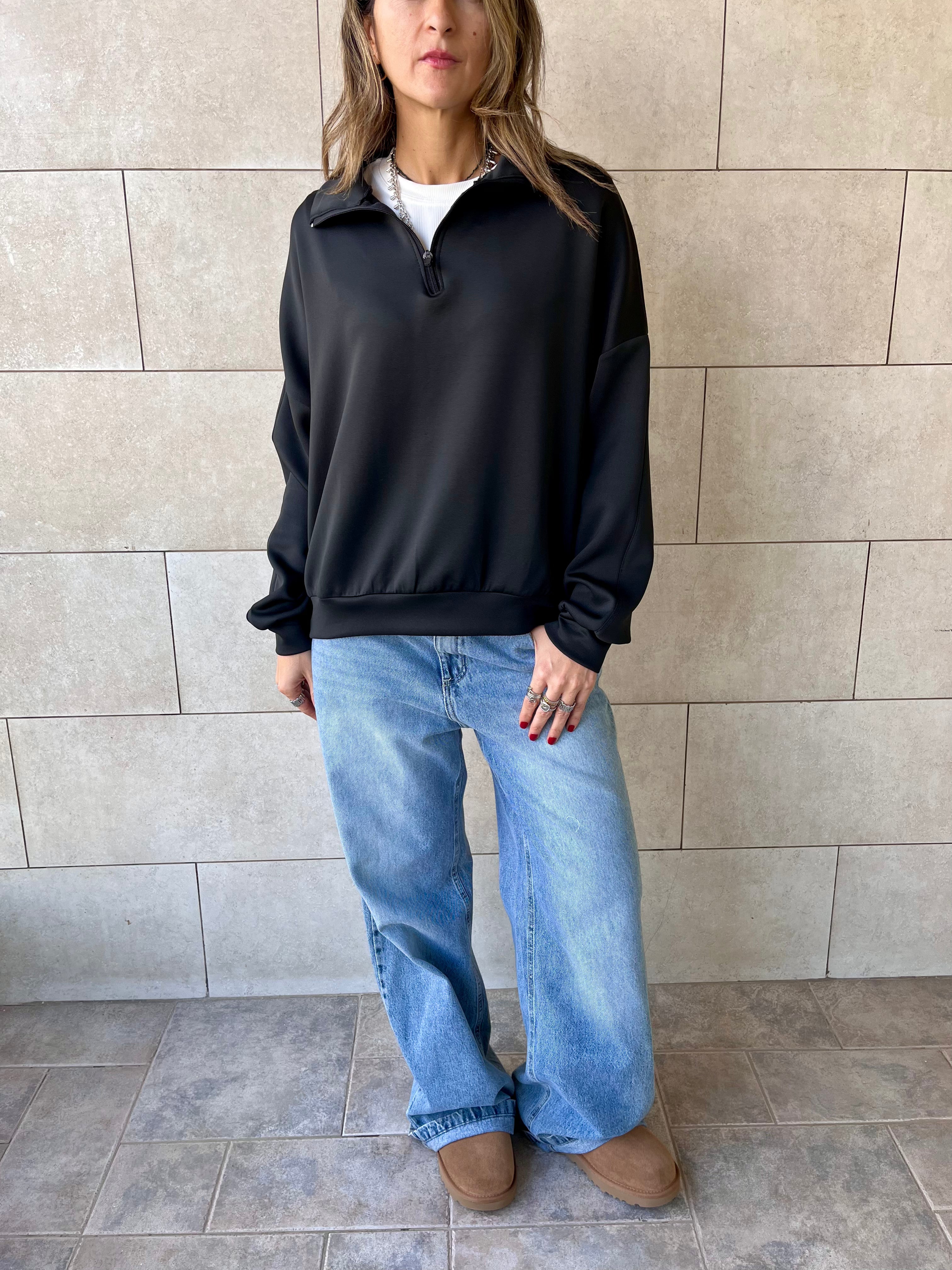 Black Quarter Zip Up Scuba Sweatshirt