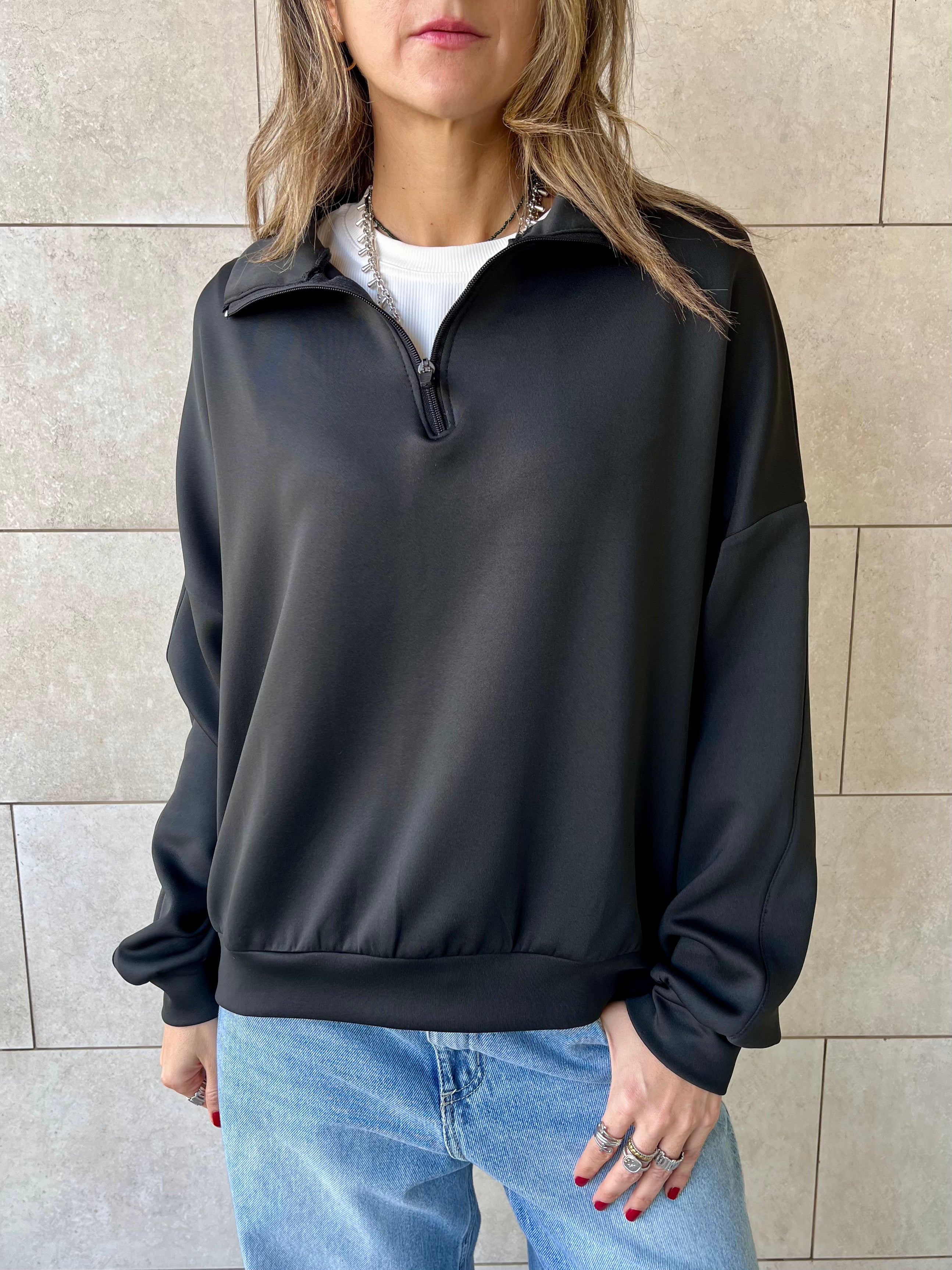 Black Quarter Zip Up Scuba Sweatshirt