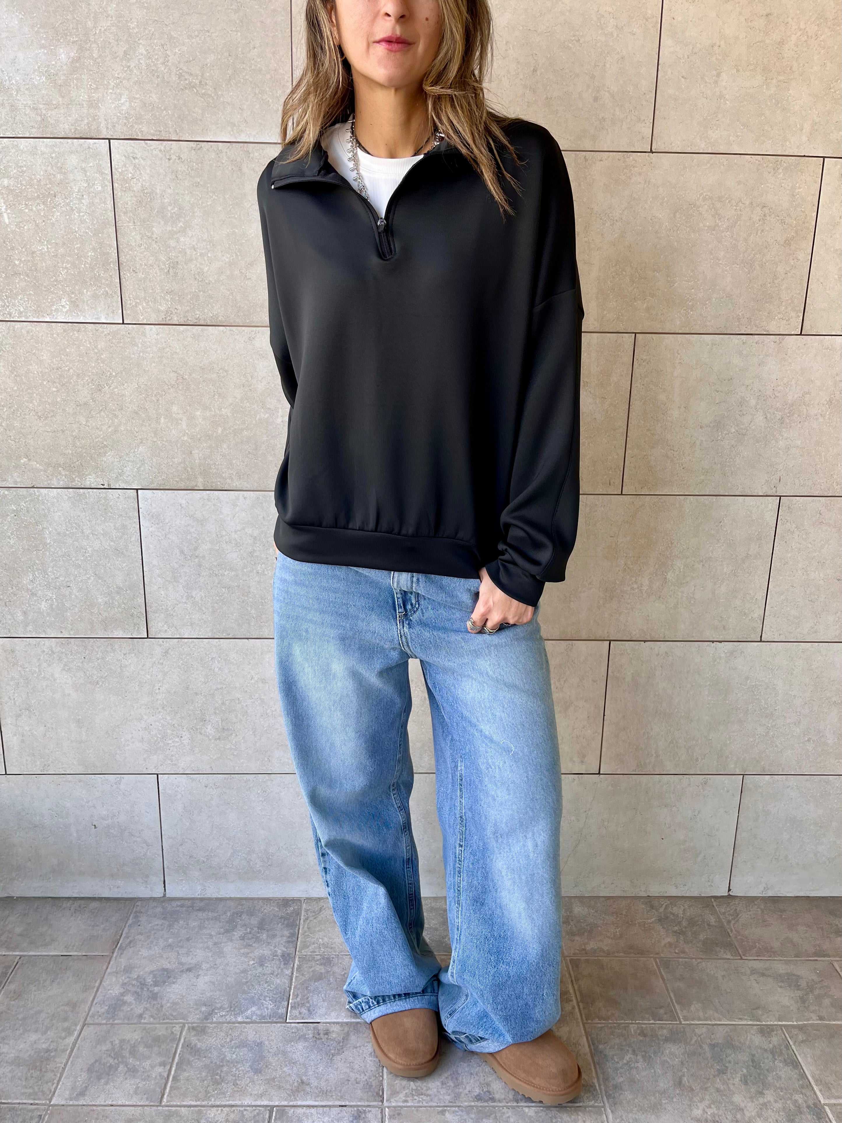 Black Quarter Zip Up Scuba Sweatshirt