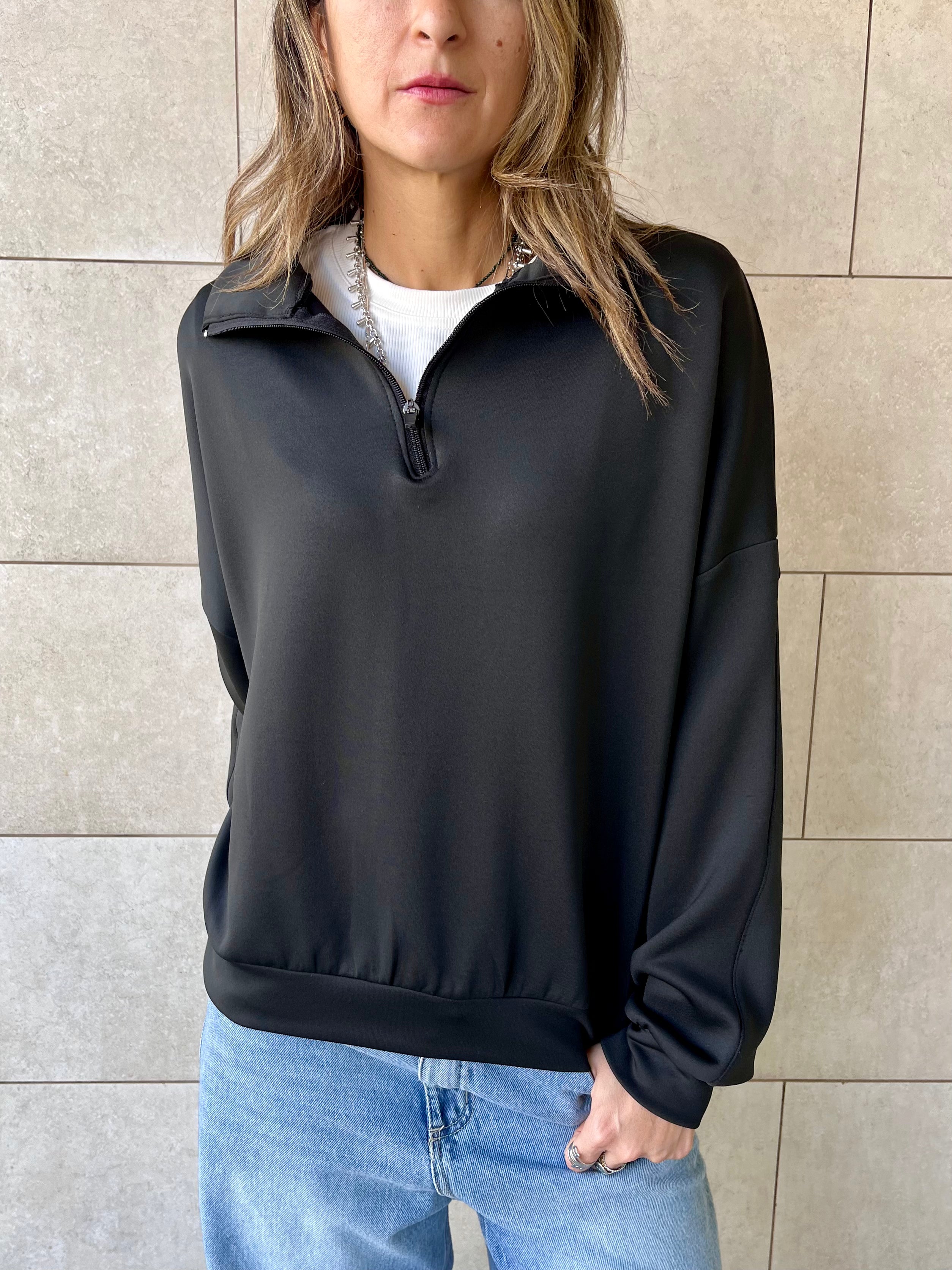 Black Quarter Zip Up Scuba Sweatshirt