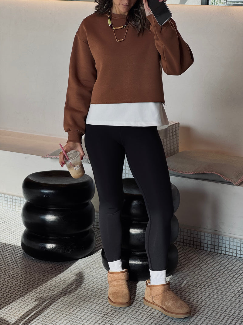 Chocolate Brown Fleece Lined Cropped Sweatshirt