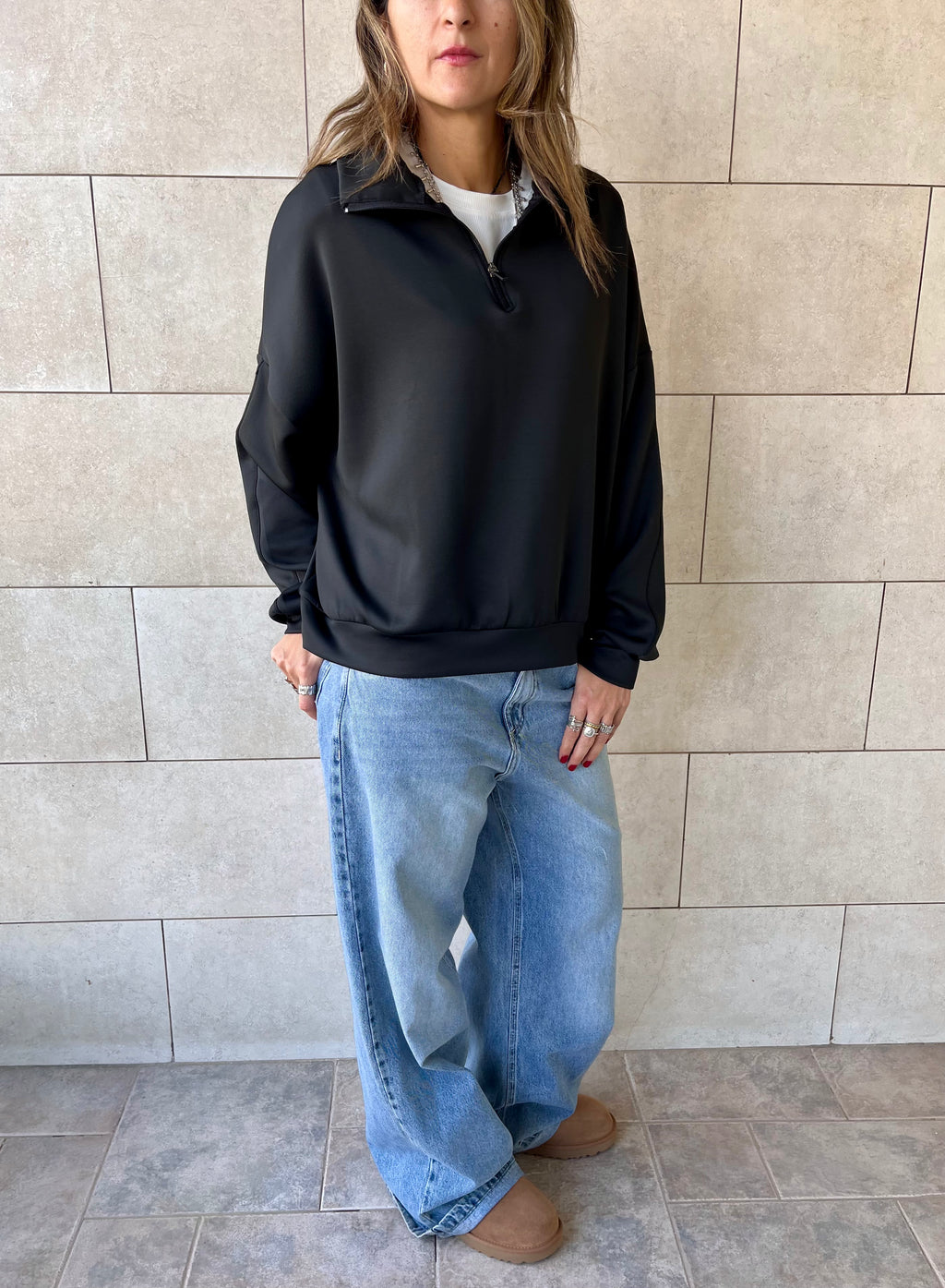 Black Quarter Zip Up Scuba Sweatshirt