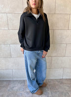 Black Quarter Zip Up Scuba Sweatshirt