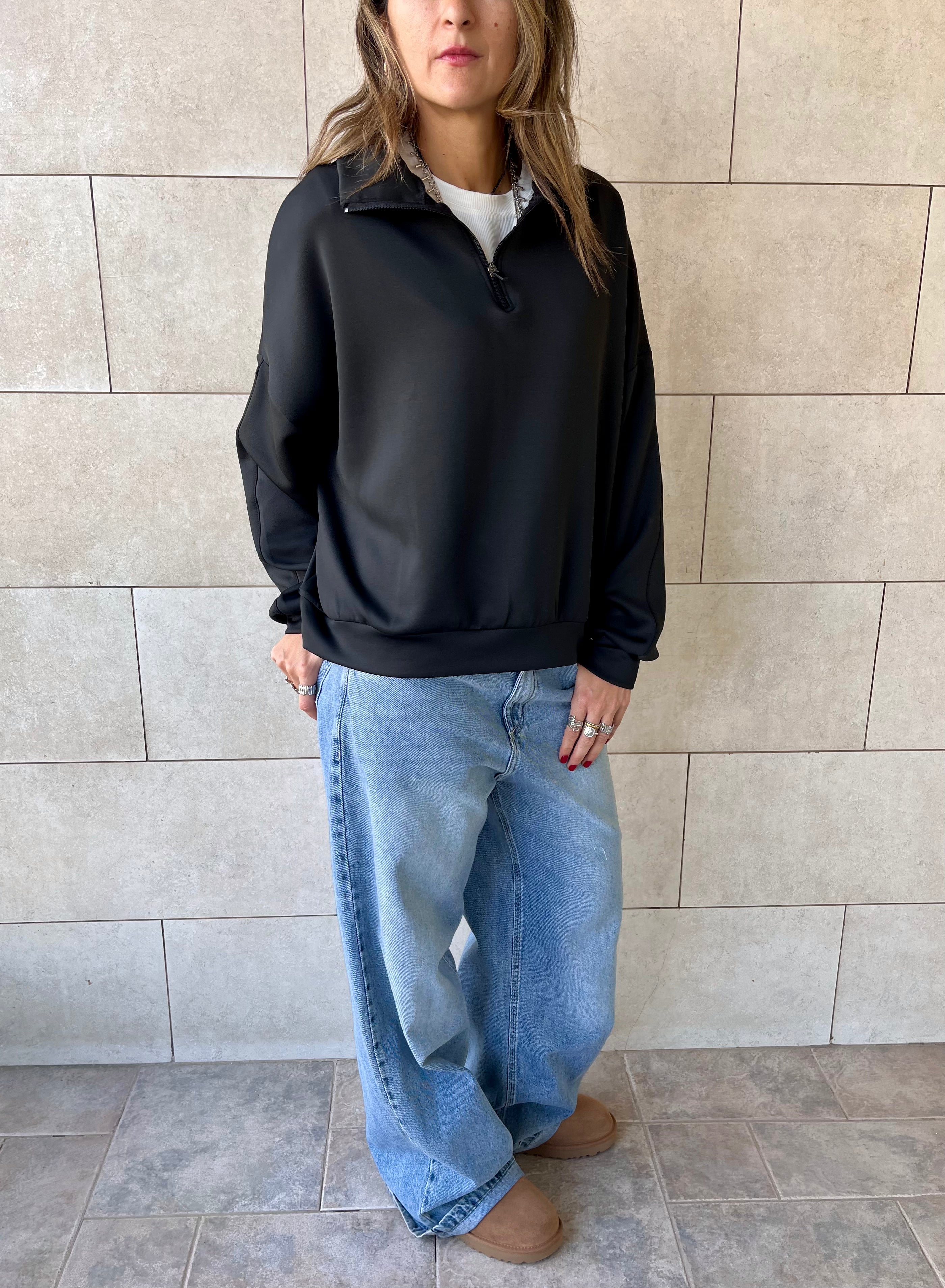 Black Quarter Zip Up Scuba Sweatshirt