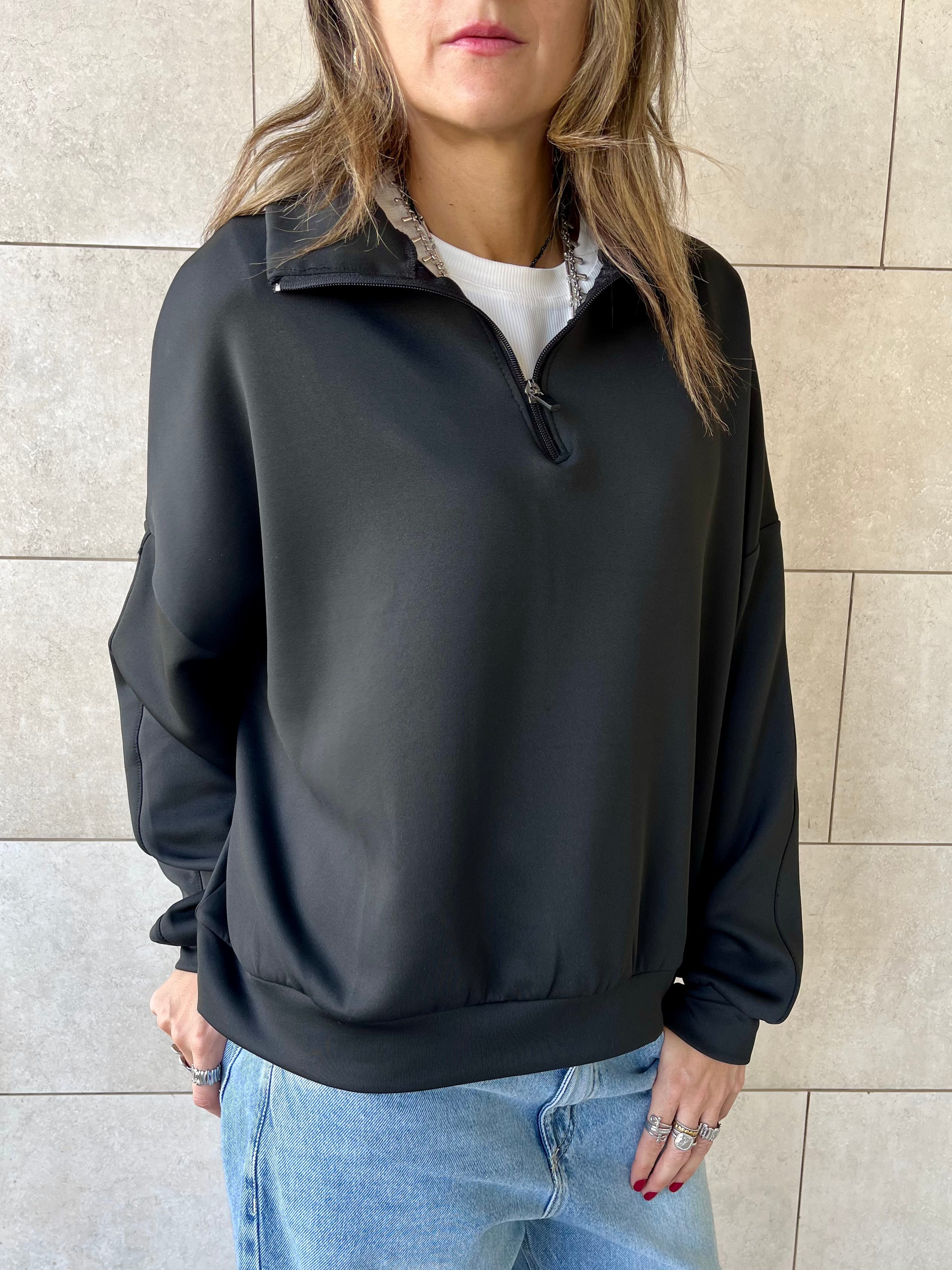 Black Quarter Zip Up Scuba Sweatshirt