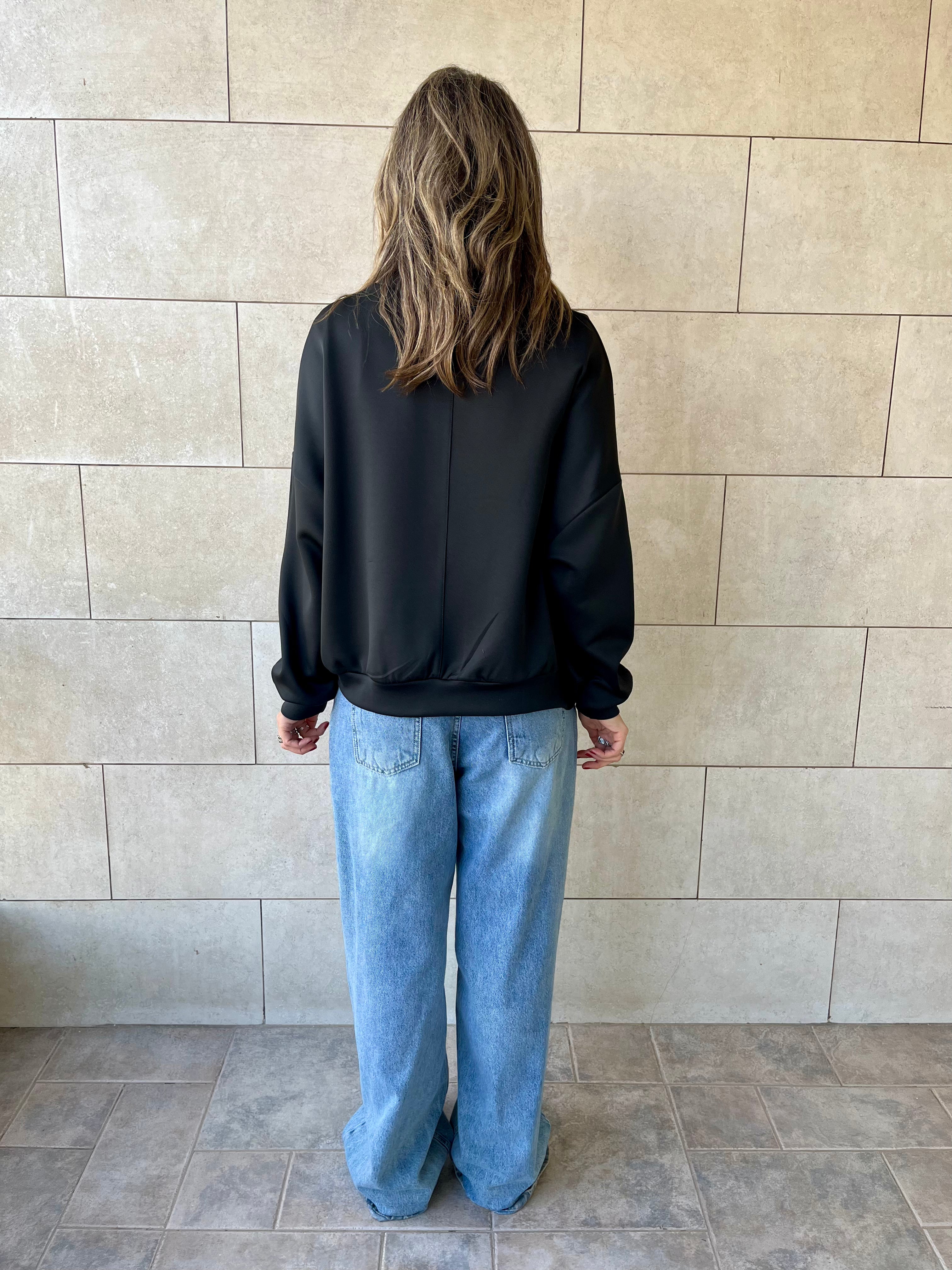 Black Quarter Zip Up Scuba Sweatshirt